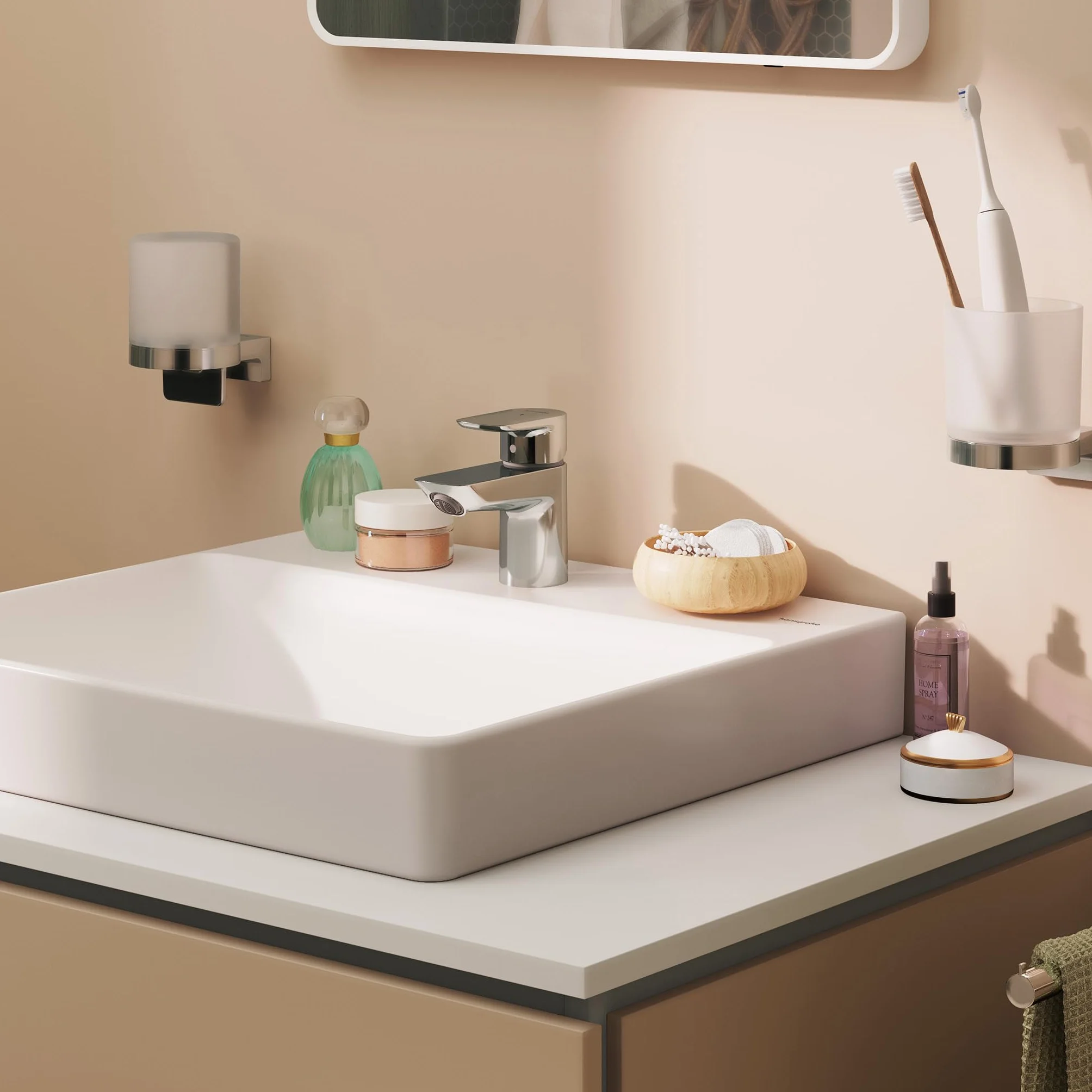 hansgrohe Neovis Q 71339000 bateria umywalkowa do zimnej wody bez odpływu, kran dla gości, WC z wylewką, wysokość 63 mm, bateria mieszakowa do umywalki oszczędzająca wodę (EcoSmart), chrom, 71339000