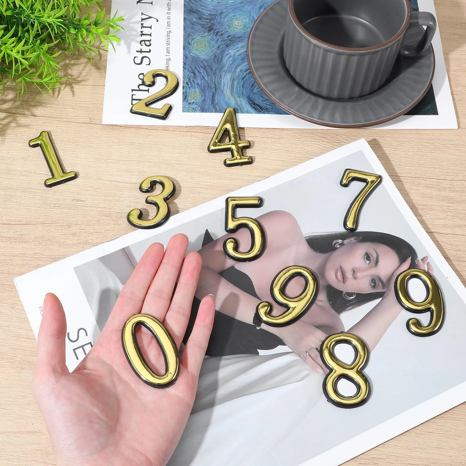 Numery na skrzynkę pocztową na zewnątrz, 5 zestawów 0–9 samoprzylepnych numerów na skrzynki pocztowe, 5 cm, złote naklejki z numerem na drzwi, wodoodporne naklejki 3D, do skrzynki pocztowej