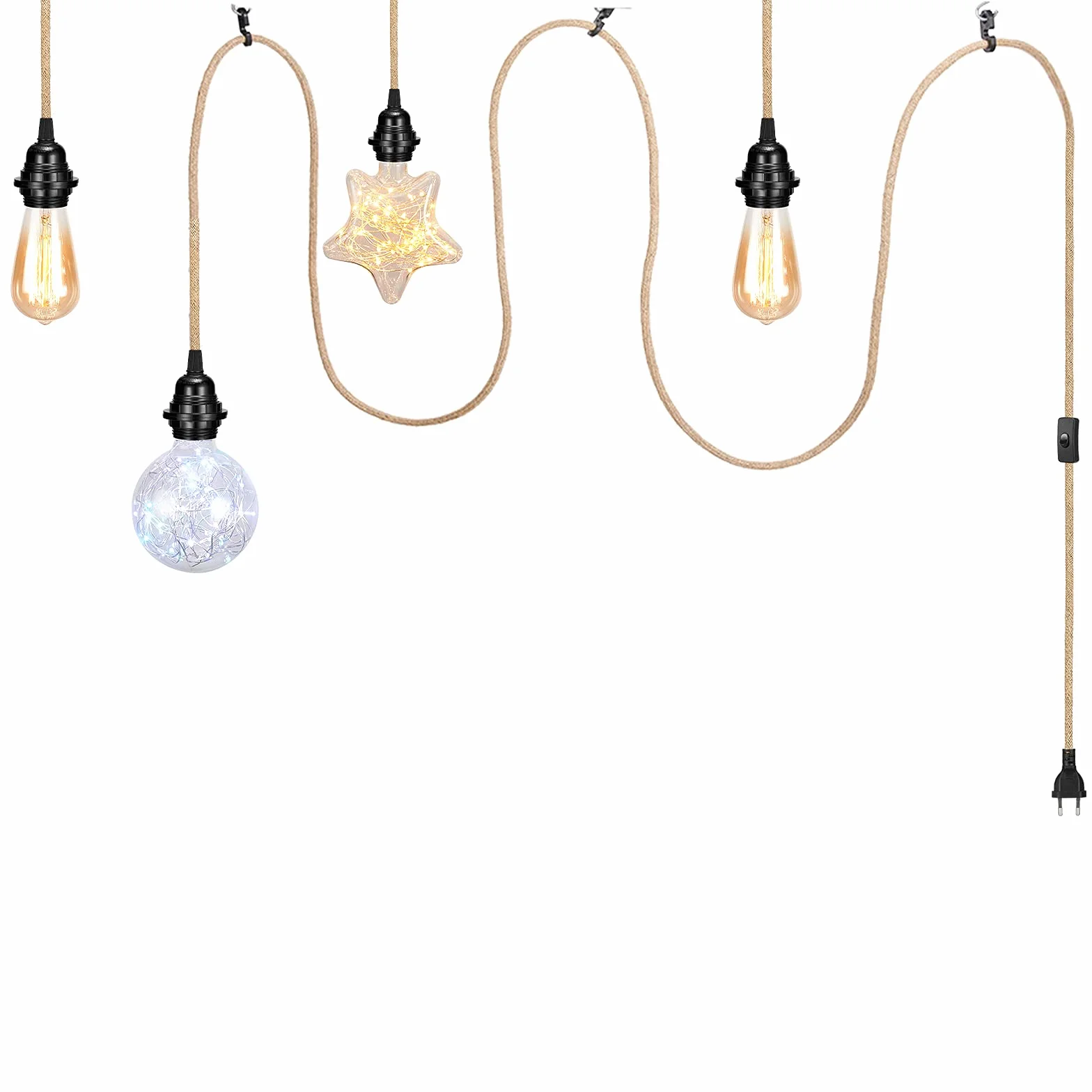 GreenSun Oprawa i lampa E27 z kablem, przełącznik, kabel tekstylny 10 m, 2-żyłowy, przewód elektryczny z zawieszeniem E27/E26