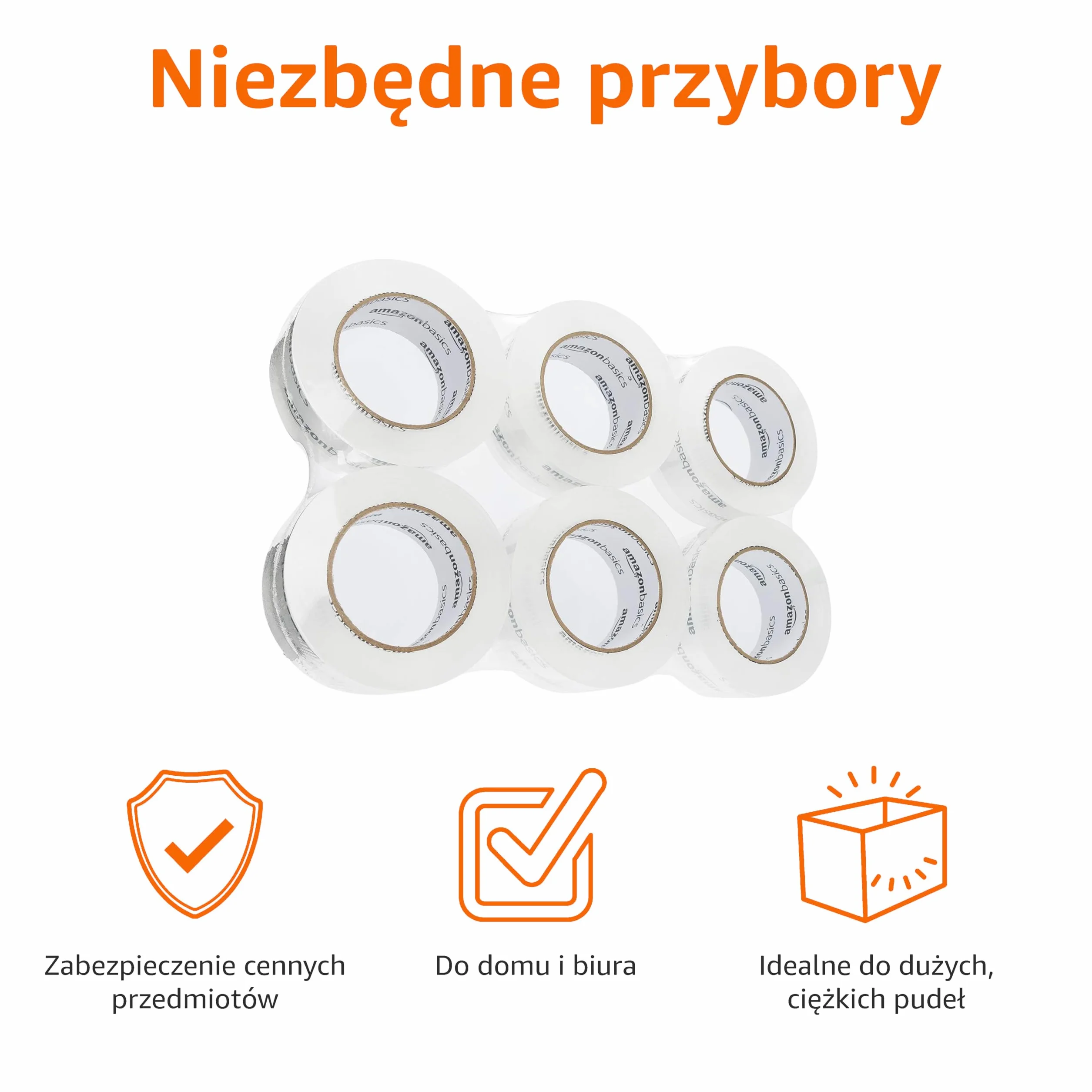 Amazon Basics Taśma pakowa do przeprowadzek i magazynowania, 4,7 cm x 99,6 m (szer. x dł.), krystalicznie przezroczysta, opakowanie 6 sztuk