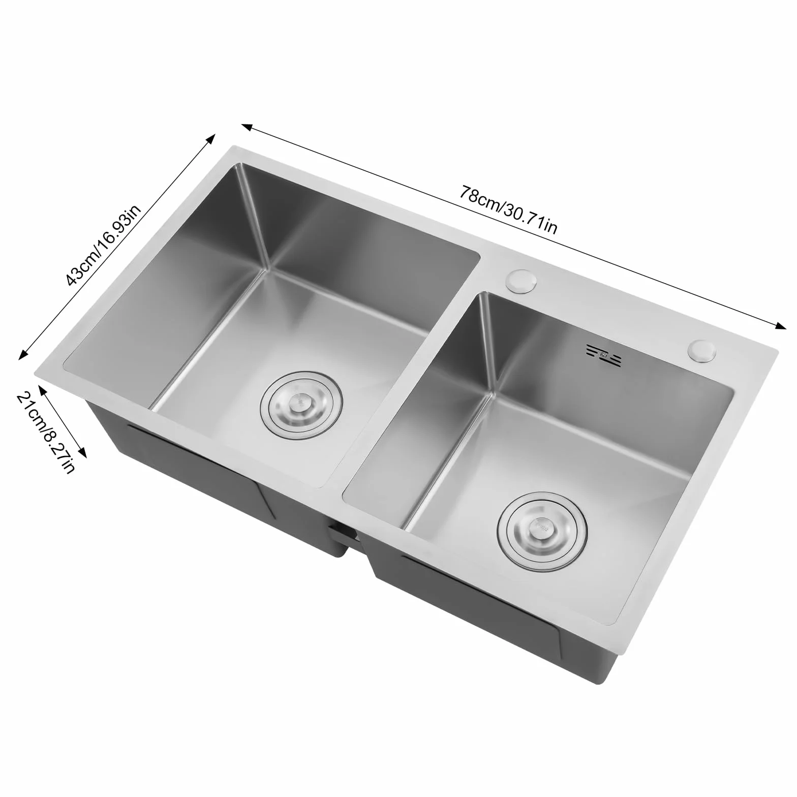 Podwójny zlew ze stali nierdzewnej, podwójny zlew kuchenny z ociekaczem, podstawa ze stali nierdzewnej, zlewozmywak do zabudowy do kuchni, łazienki, 78 x 43 x 21 cm