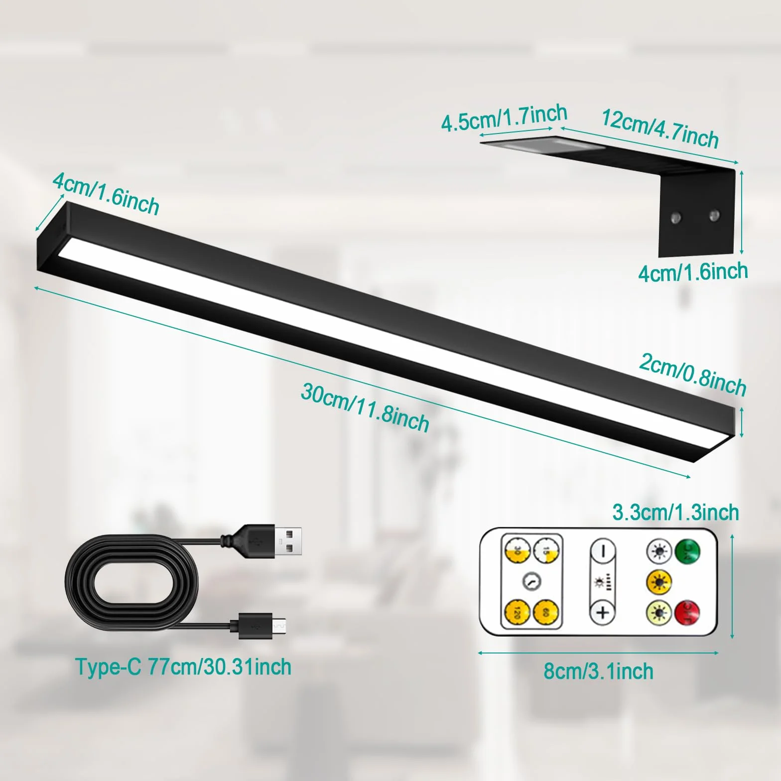 Lampki do Obrazów Ładowane Bezprzewodowe 30 cm 1,8 W Czarne Magnetyczne z Pilotem