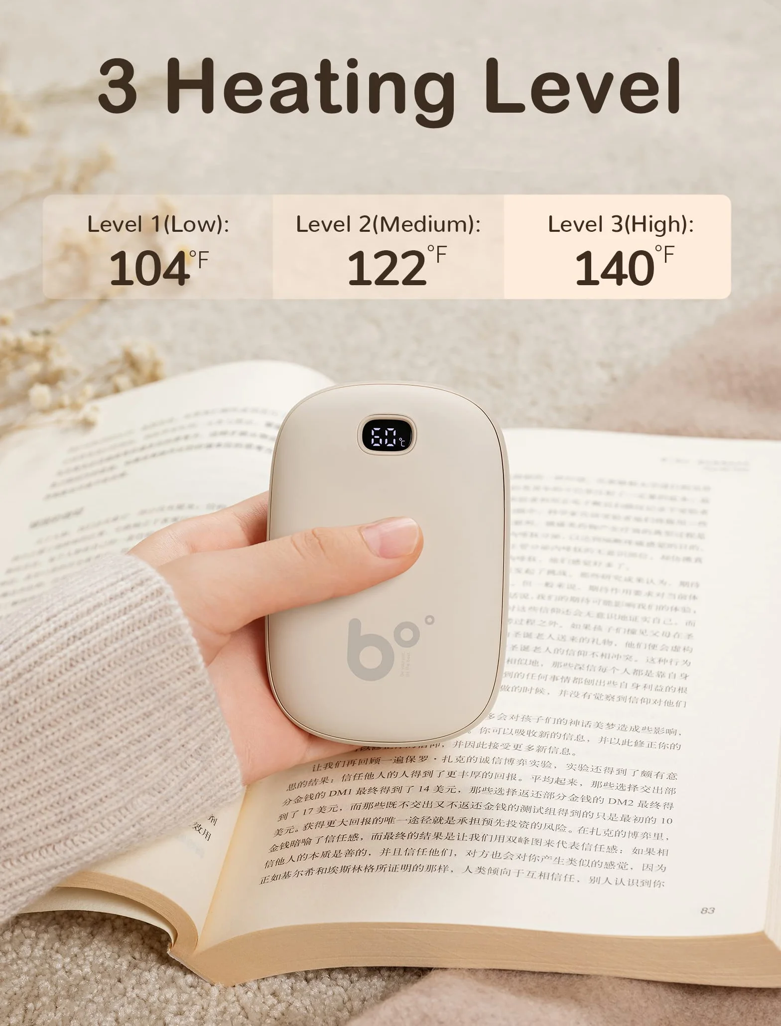 JISULIFE Ogrzewacz do rąk, elektryczny akumulator, przenośny ogrzewacz kieszonkowy/powerbank, ogrzewacz do dłoni USB z wyświetlaczem LED, elektryczny ogrzewacz do dłoni, mały, do użytku na zewnątrz,