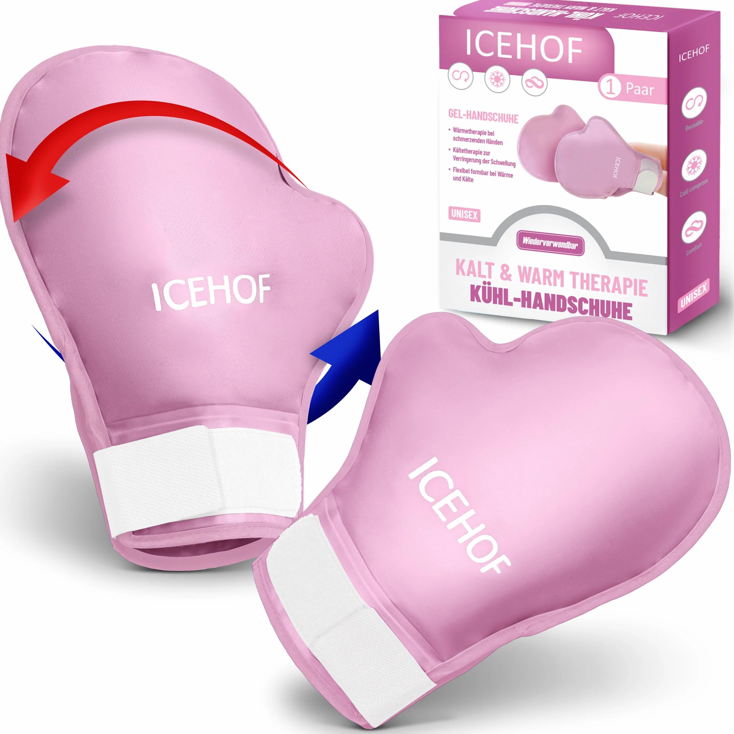 ICEHOF Rękawice chłodzące żelowe 2x na dłonie chemioterapia reumatyzm