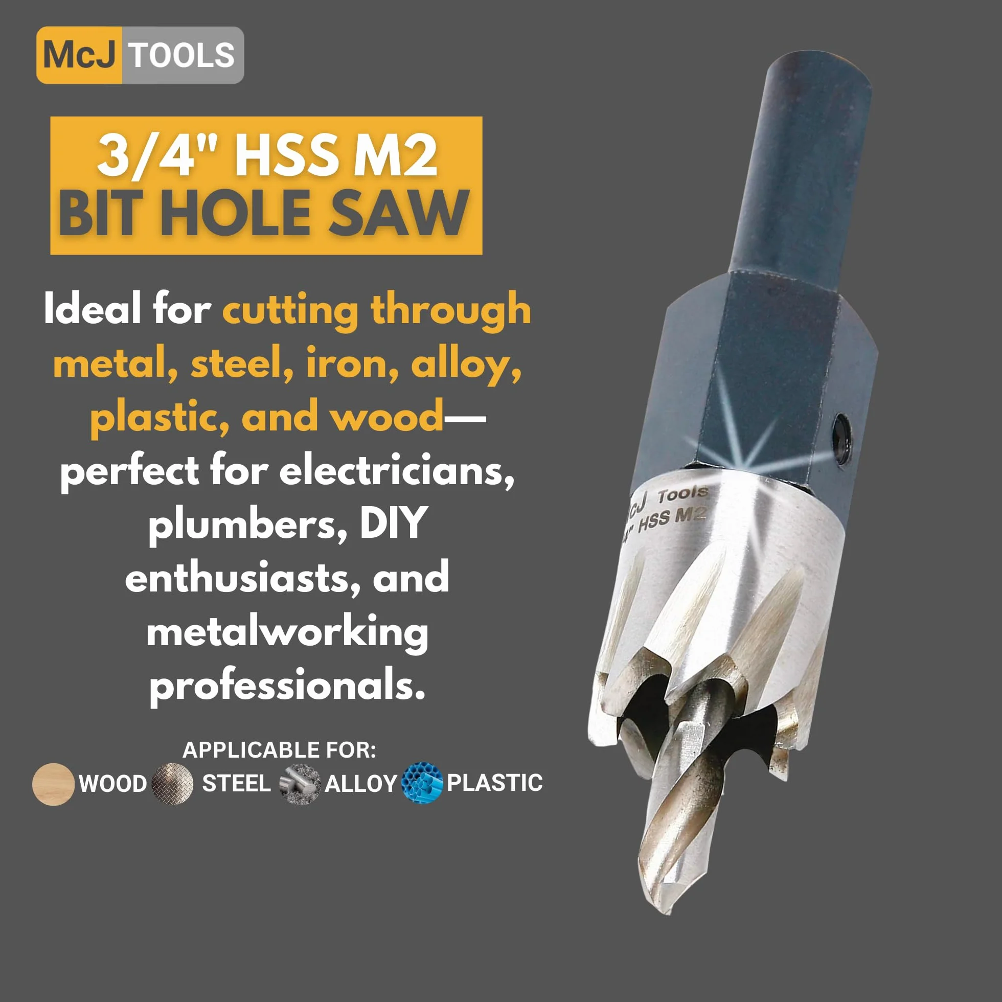 McJ Tools Wiertło HSS M2 3/4 cala do metalu, stali, żelaza, stopu, idealna dla elektryków, hydraulików, majsterkowiczów, profesjonalistów metalowych, 2 szt