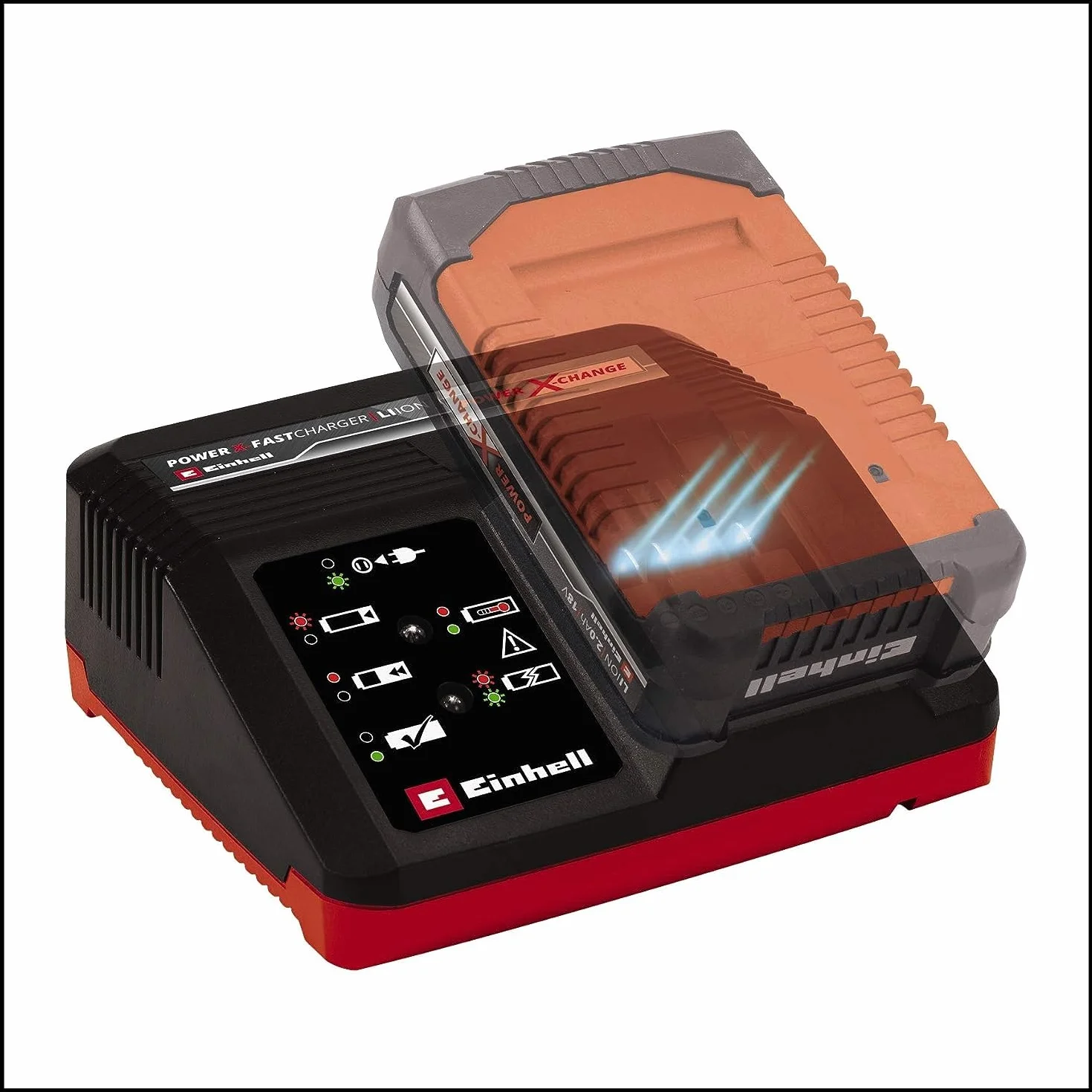 Oryginalna ładowarka Einhell Power X-Fastcharger 4A (litowo-jonowa, nadaje się do wszystkich akumulatorów Power X-Change, technologia szybkiego ładowania 4 A, monitorowanie akumulatora dla optymalnego