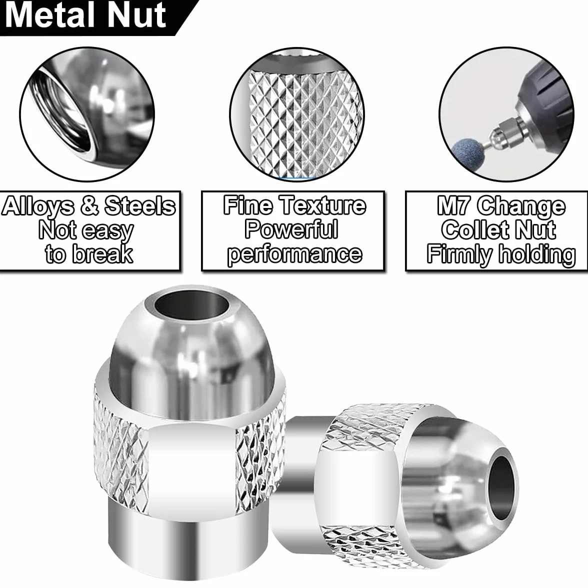 4486 Multi Chuck Set Akcesoria, uchwyt wiertarski M7, mosiężne tuleje wiertarskie 0,8-3,2 mm, metalowa nakrętka 4485, bezkluczykowy uchwyt do szybkiej wymiany, narzędzie obrotowe do Dremel