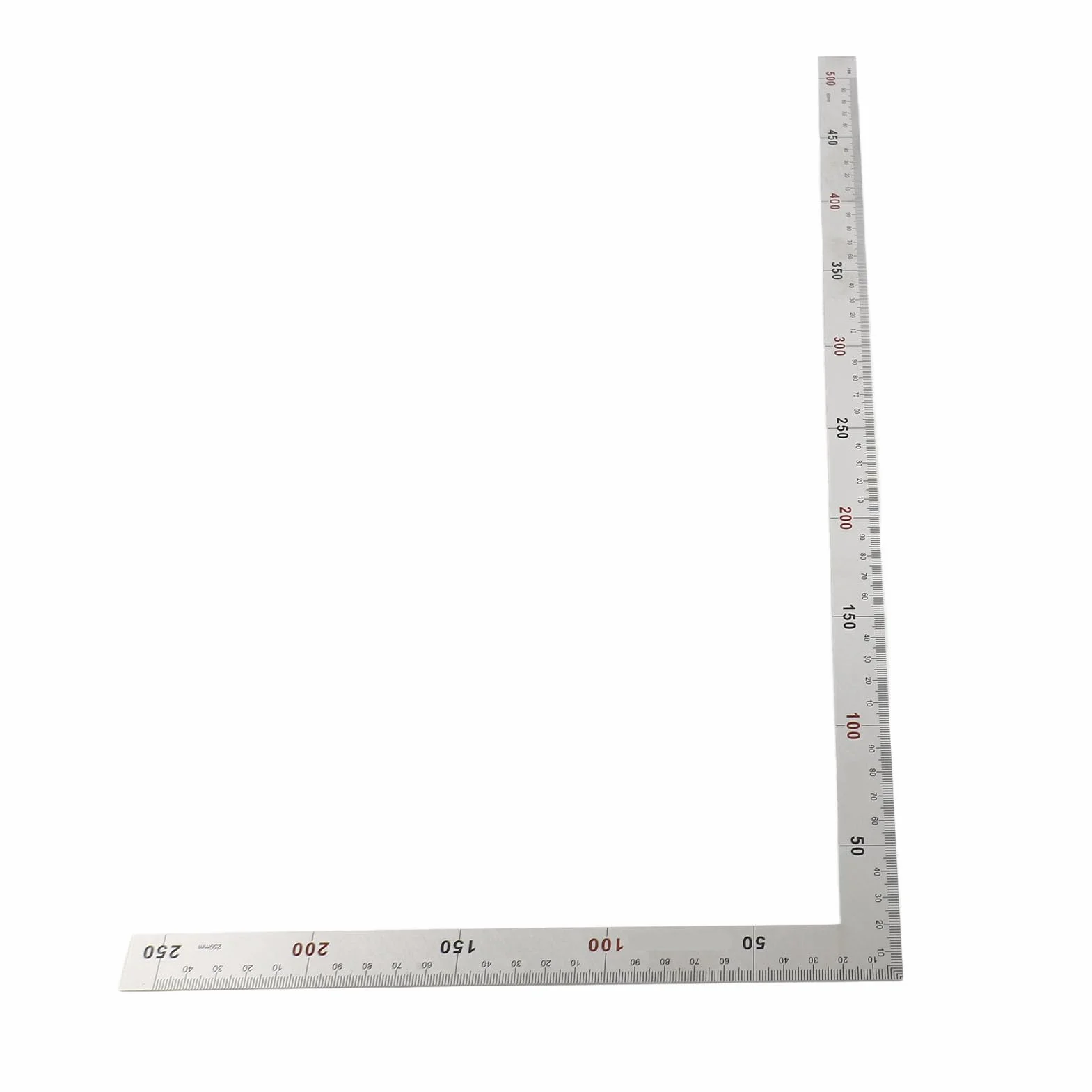 Oumefar Kadrowanie Kwadrat, Stal Nierdzewna 90 Stopni Linijka Kątowa Pomiar Kwadratowe Narzędzie Stolarz Kwadratowy, Metalowy Kształt Litery L Kwadratowa Linijka(500mm*250mm)
