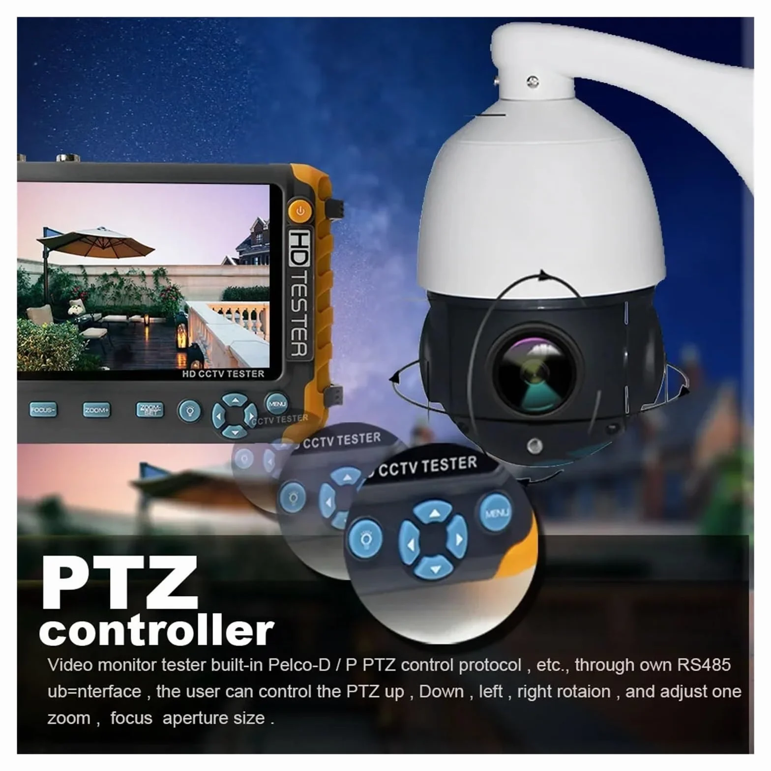 Tester CCTV, IV8W 5-calowy tester CCTV Monitor 8MP TVI AHD CVI CVBS Tester kamer bezpieczeństwa Obsługa wejścia PTZ VGA(5inch)