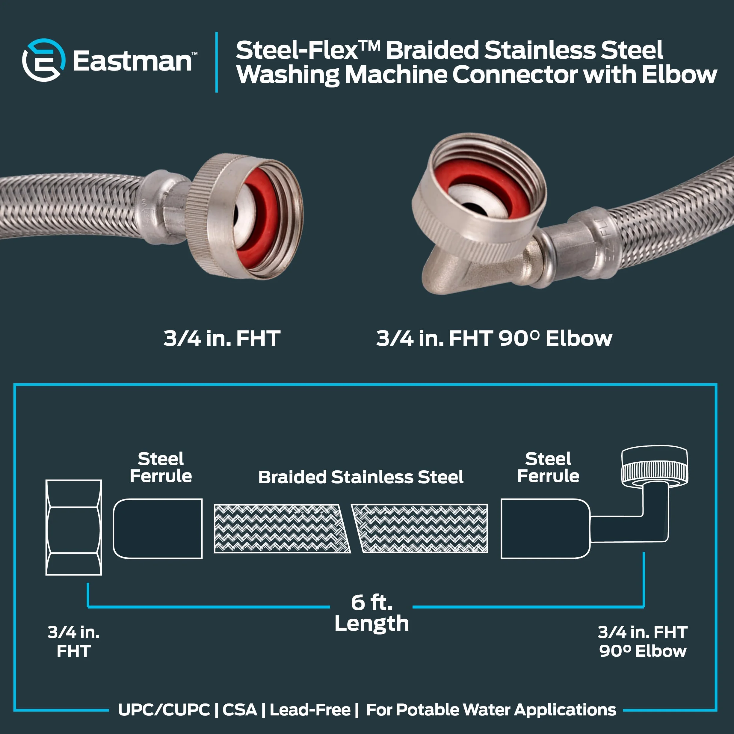 Eastman 48375 wąż do pralki z 90-stopniowym łokciem