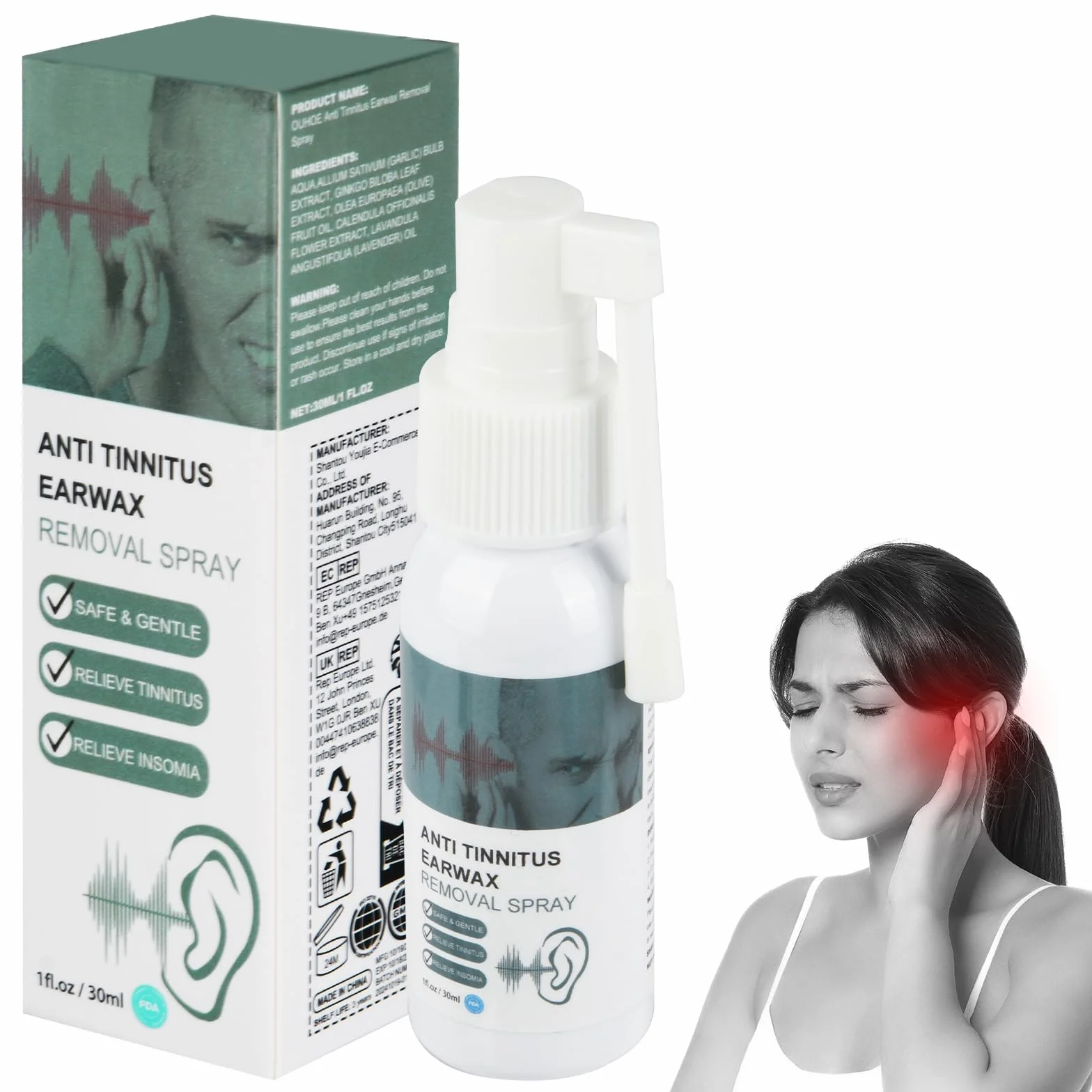 Spray do uszu z oliwą z oliwek, delikatny spray do usuwania woskowiny, usuwa stwardniałą woskowinę, łagodząc zatkane uszy, 30 ml