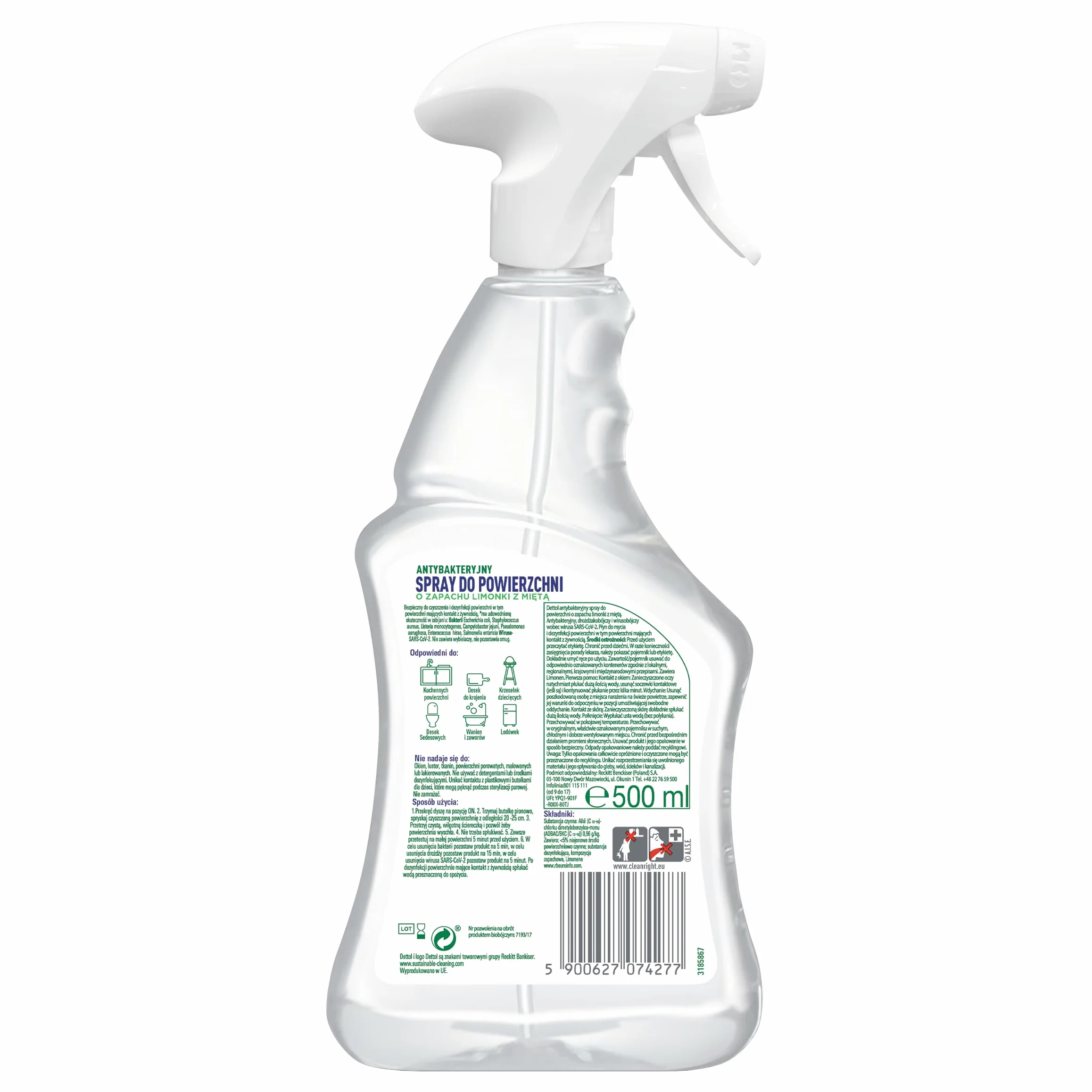 Dettol Antybakteryjny Spray Do Powierzchni Limonka i Mięta 500ml