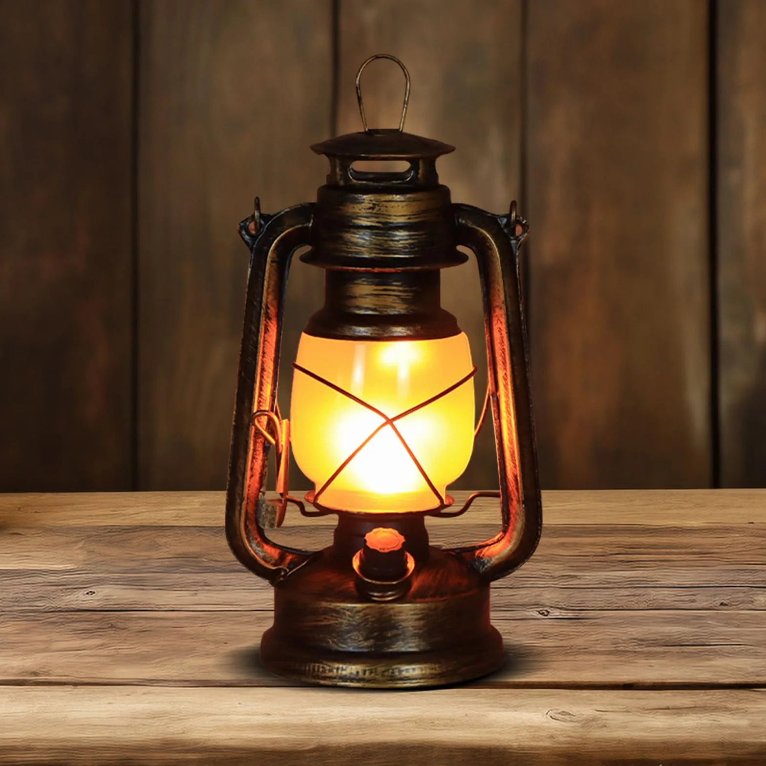 Latarnia LED w stylu vintage, sztormowa, ładowana, 3 tryby świecenia: migający płomień i zawsze włączony, na werandę, taras, podwórko, do ogrodu, na kemping (styl 1)