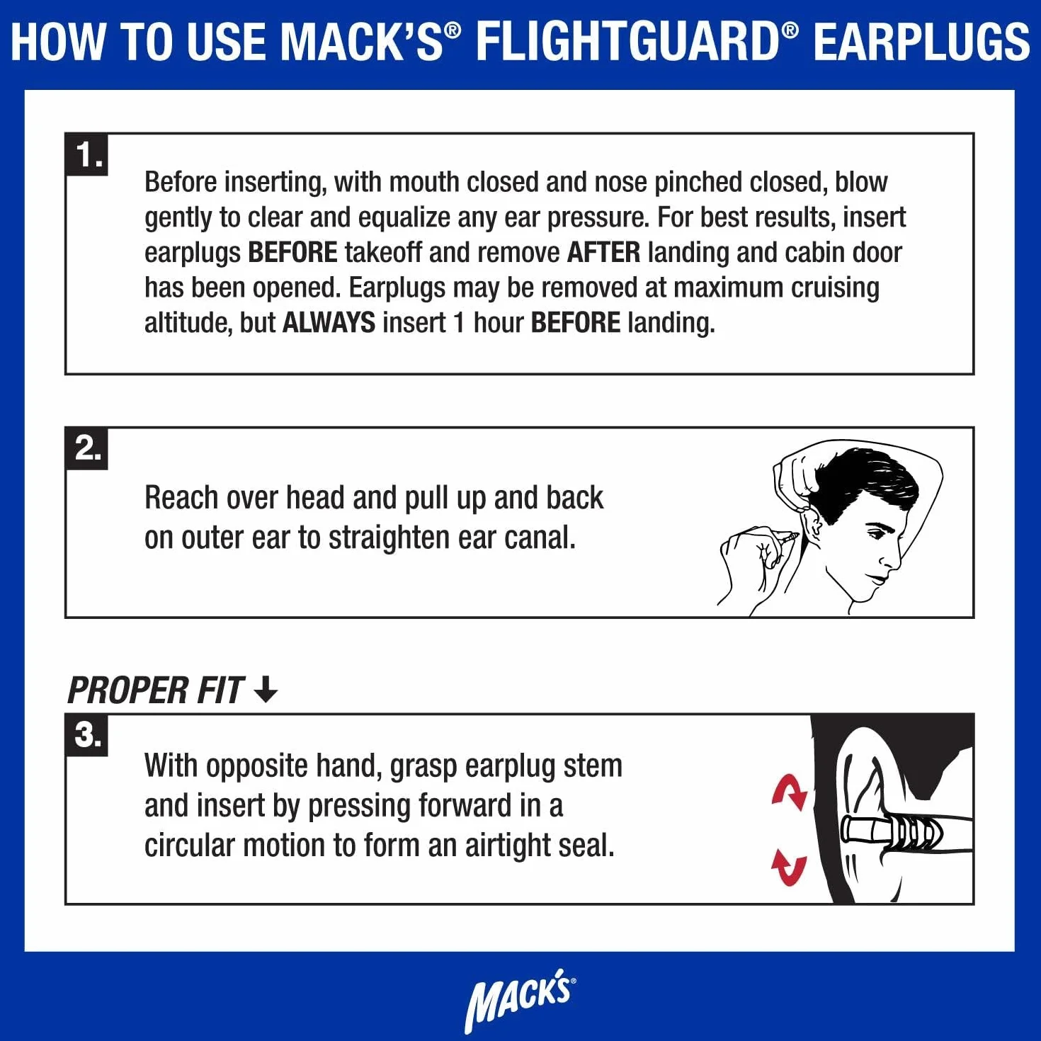 Mack's Flightguard Airplane zatyczki do uszu redukujące ciśnienie 26 dB NRR 33 dB SNR