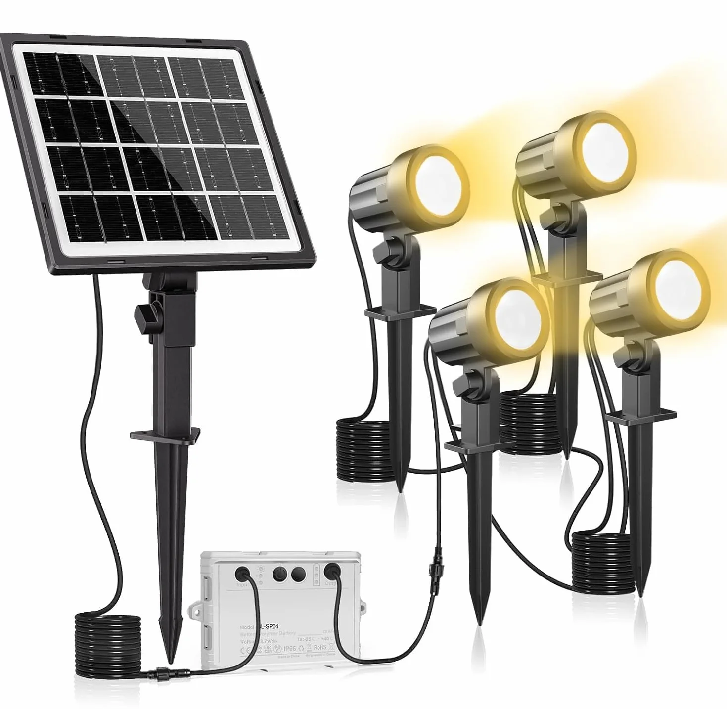 MEIKEE Reflektory słoneczne na zewnątrz, 2700 K, ciepła biel, 3 jasność, 2 tryby dynamiczne, solarne oświetlenie ogrodowe, 6000 mAh, wodoszczelność IP66, idealny do ogrodów, patio, tarasów, drzew