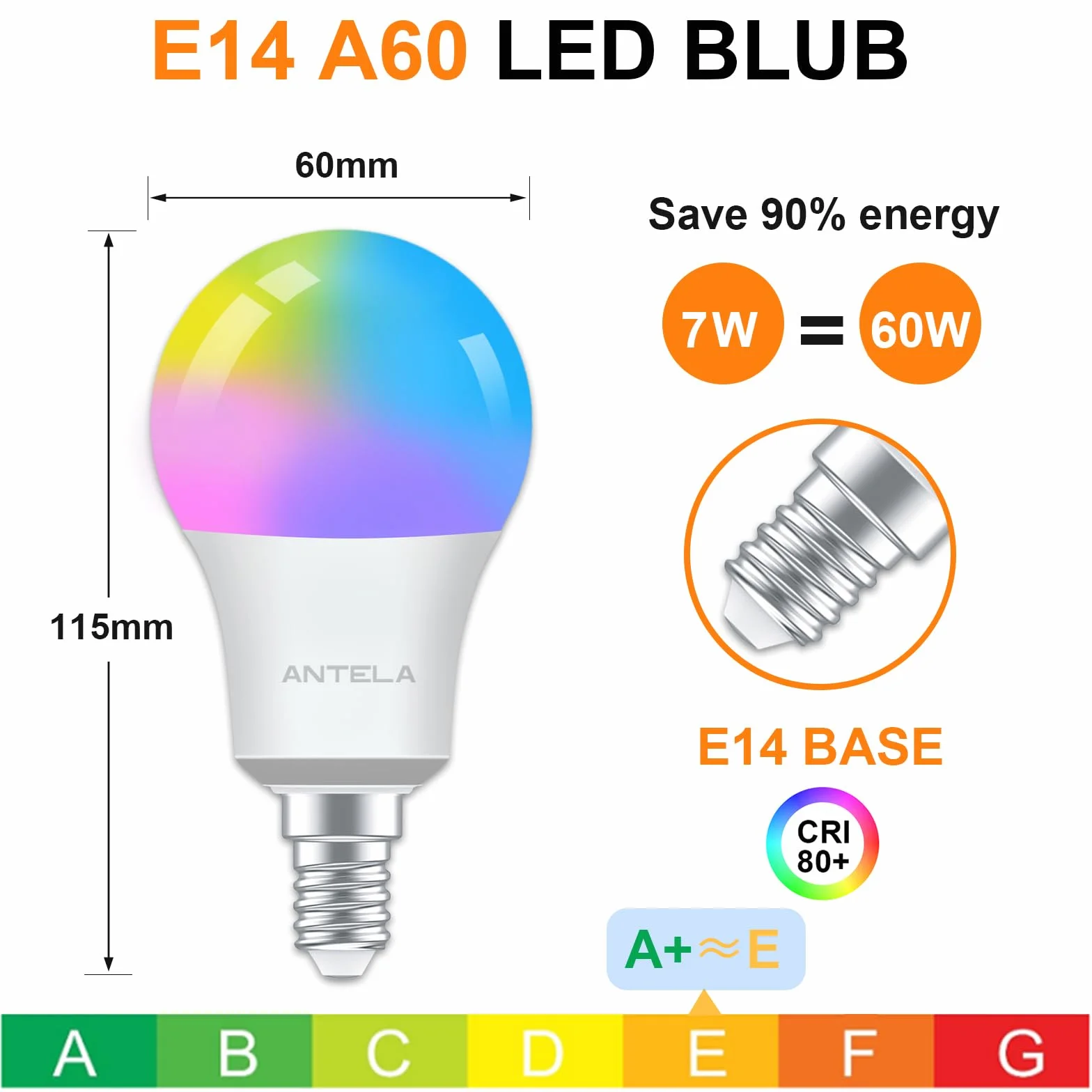 ANTELA E14 Inteligentna żarówka LED WiFi 806 lm, 16 milionów kolorów, ciepłe zimne światło 2700 do 6500 K, kompatybilna z Alexa i Google Home, żywotność 15000 godzin, 4 szt