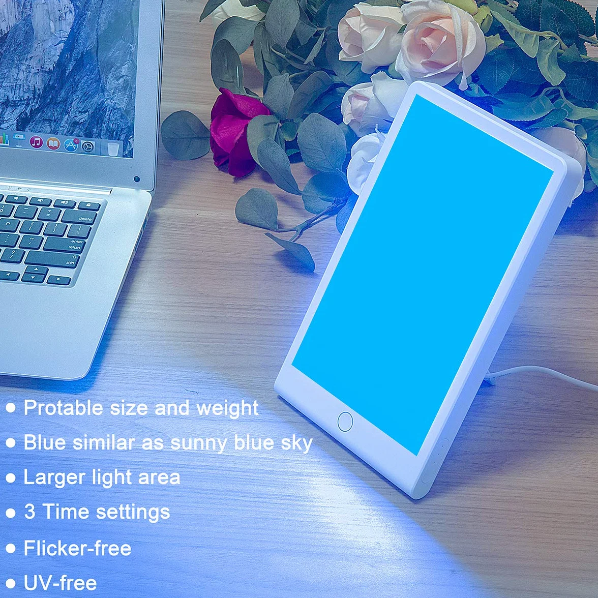 Smutna lampa dzienna, SMY oświetlenie niebieskie światło lampa energetyczna i regulowane niebieskie światło LED, tablet jeden dotyk z timerem, 100% wolny od promieniowania UV
