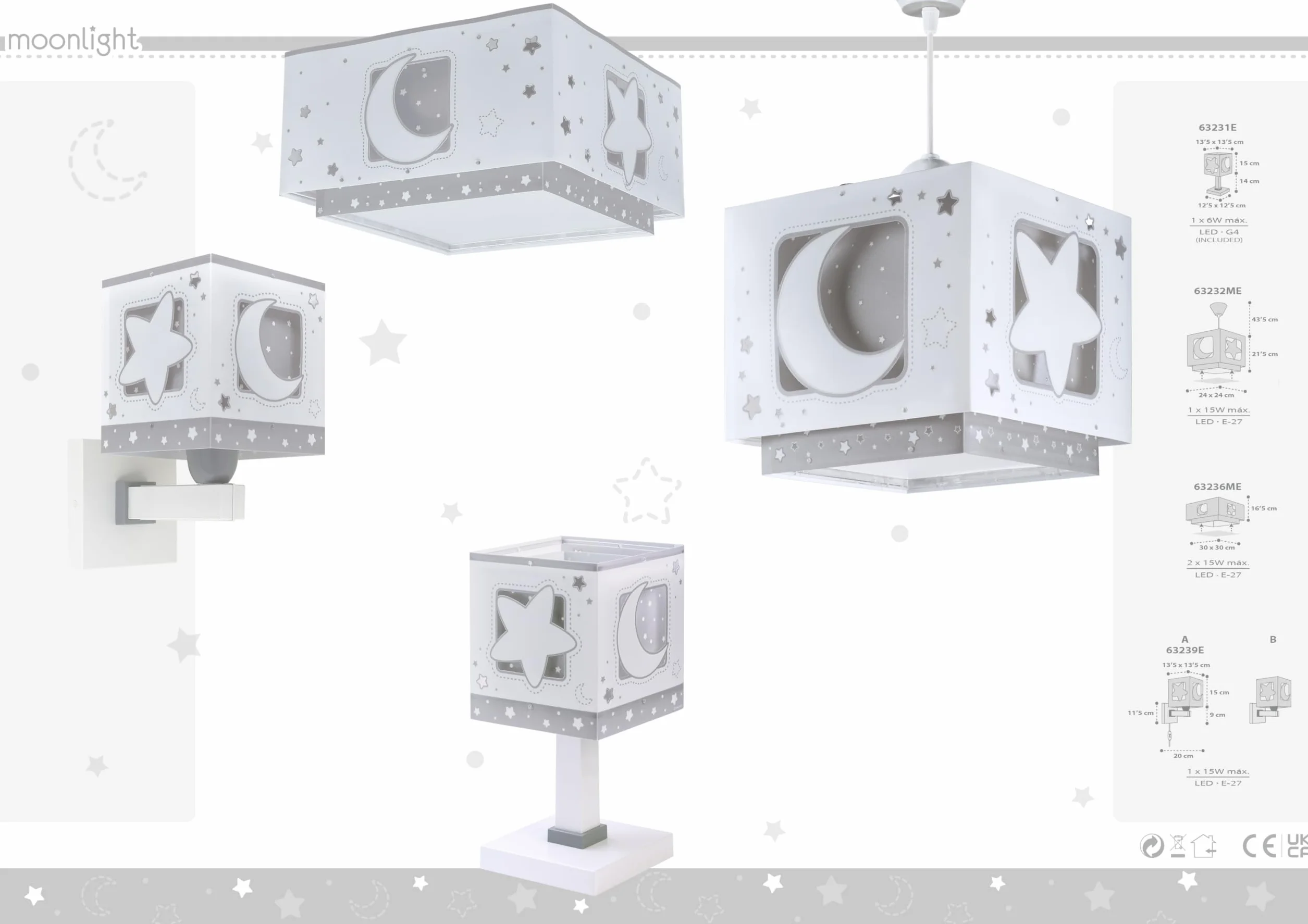 Lampa sufitowa Dalber dla dzieci 3 światła Księżyc i gwiazdy Szara