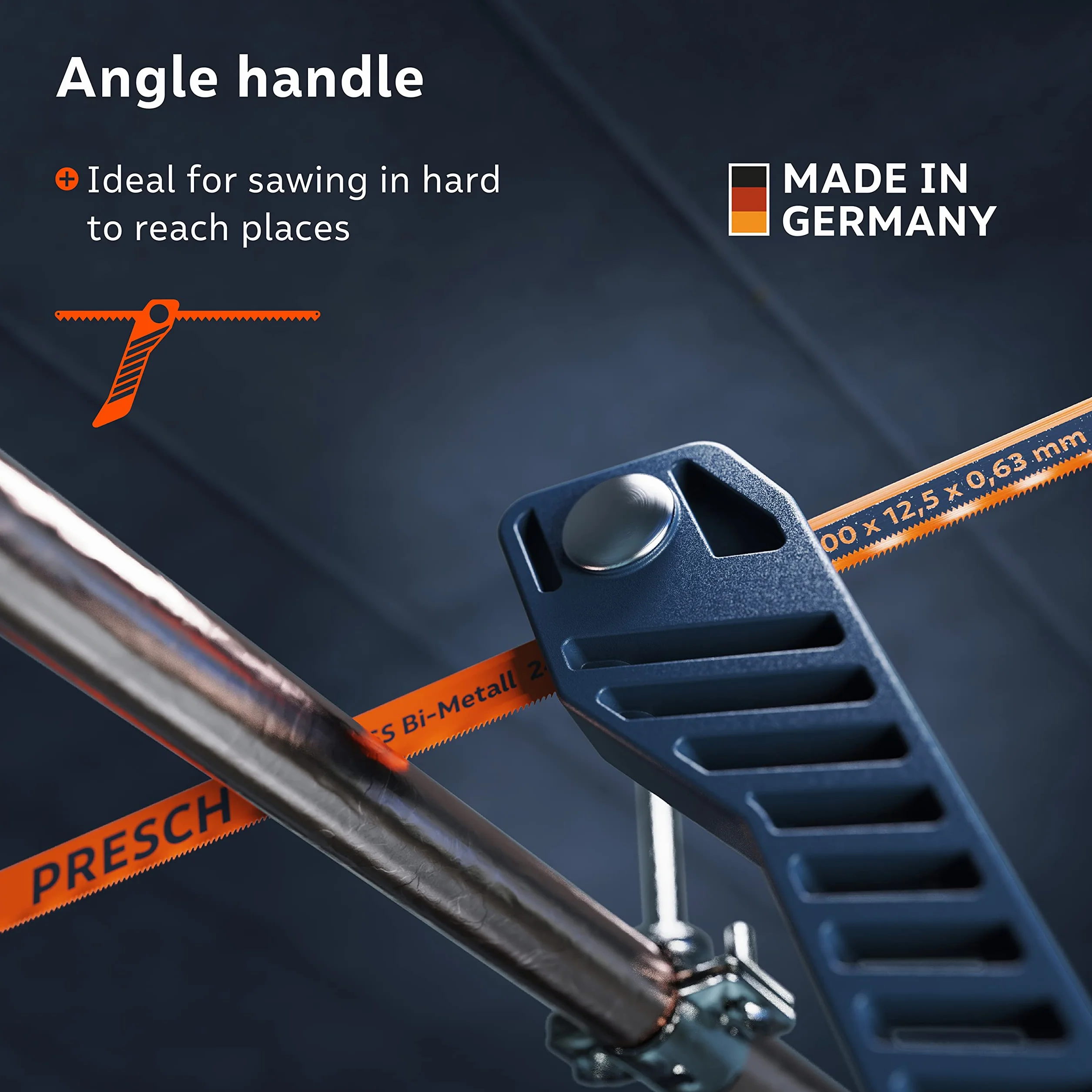 Presch Junior Piła do metalu 300mm – Piła 3w1 z brzeszczotem bimetalowym HSS 300mm – Regulowane narzędzie ręczne z brzeszczotem – Mała przecinarka do metalu, plastiku itp