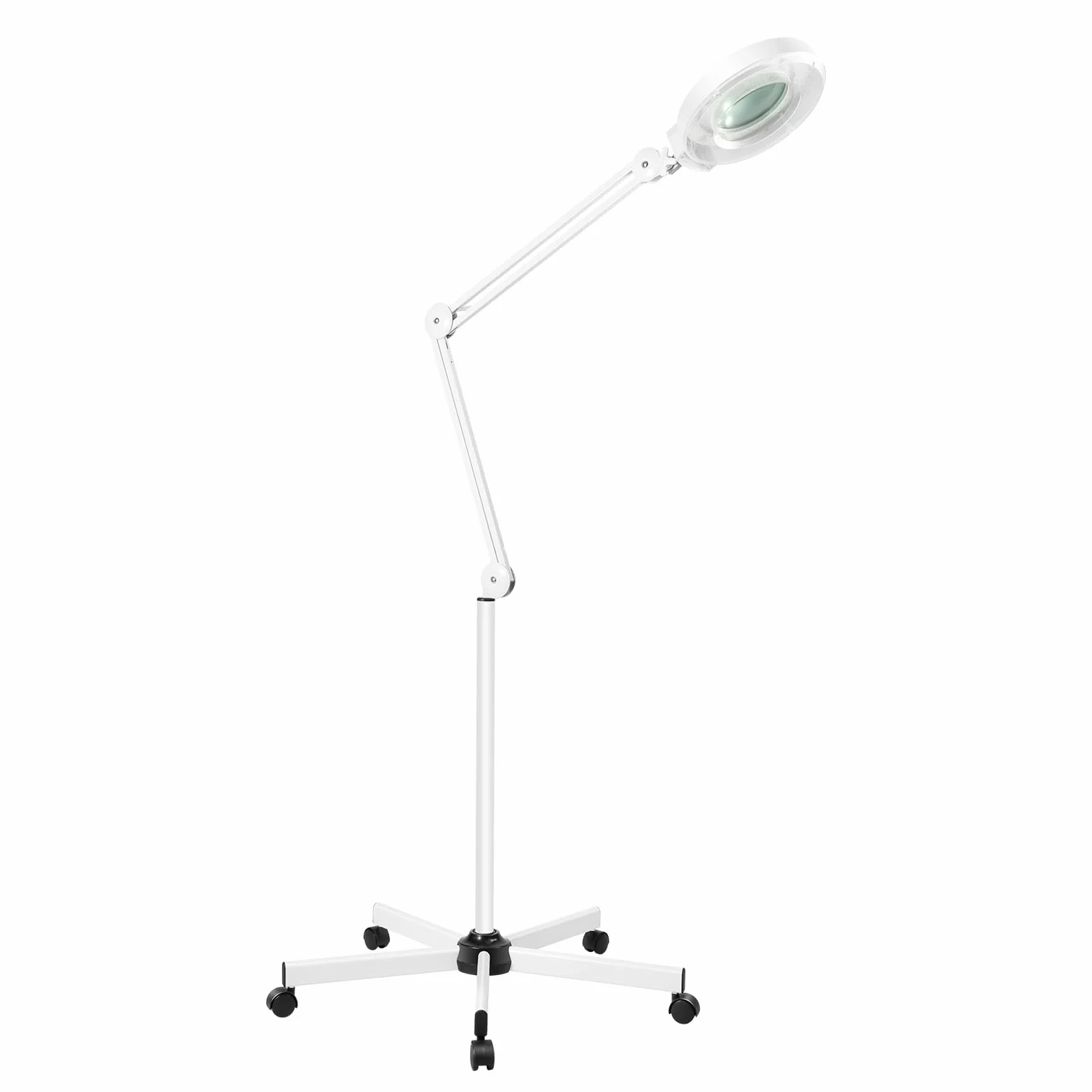 8 x lupa ze światłem i stojakiem, lupa powiększająca, lupa stojąca z 360°-120 diodami LED i ramieniem światła 360°, lupa do czytania na podłodze, z piątym kółkiem do pracy, czytania, szycia