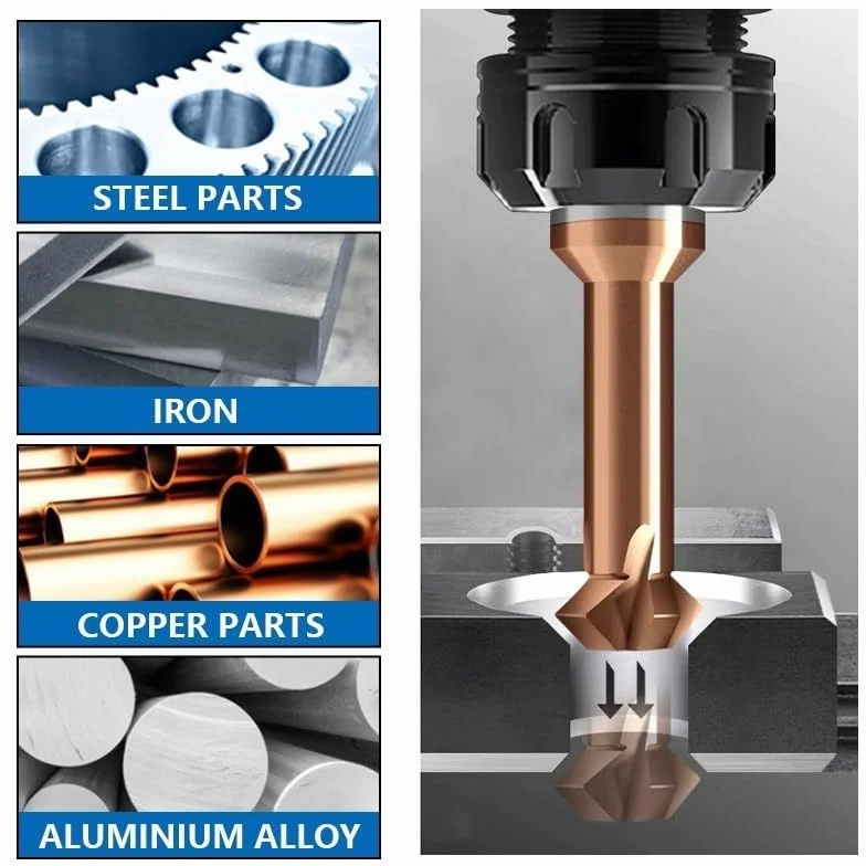 90 stopni, przedni i tylny zadziory, podwójny kątowy frez krawędziowy, fazowanie wewnętrzne do narzędzi CNC z metalowymi otworami, D5x20xD2,8xD6x50