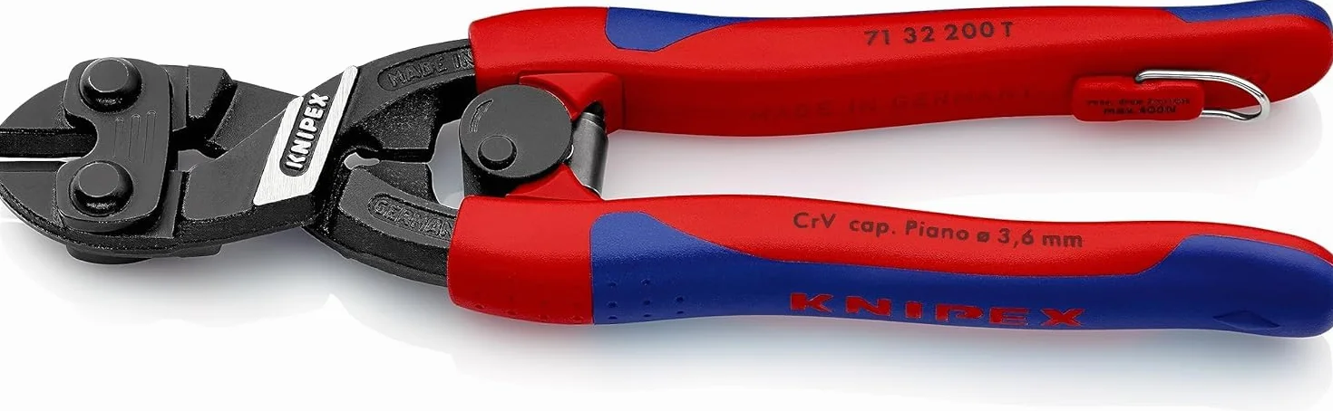 KNIPEX CoBolt Kompaktowe szczypce tnące przegubowe z wąskimi, wielokomponentowymi nasadkami, zintegrowany zaczep, 71 32 200 T