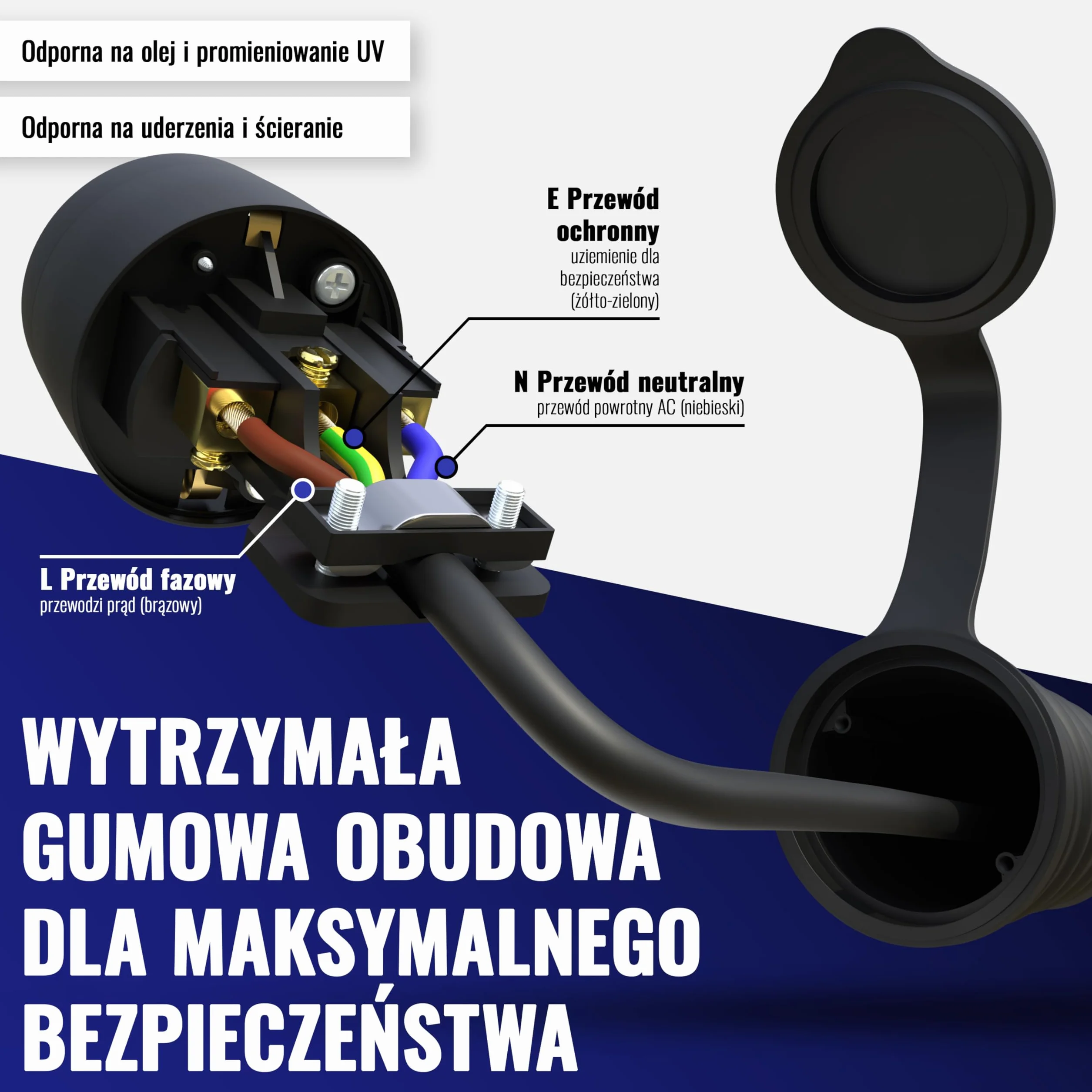 Poppstar 3x gumowe gniazdko z klapką ochronną, (2-biegunowe, 230V, 16A, IP44), wodoodporne, do użytku zewnętrznego, czarne