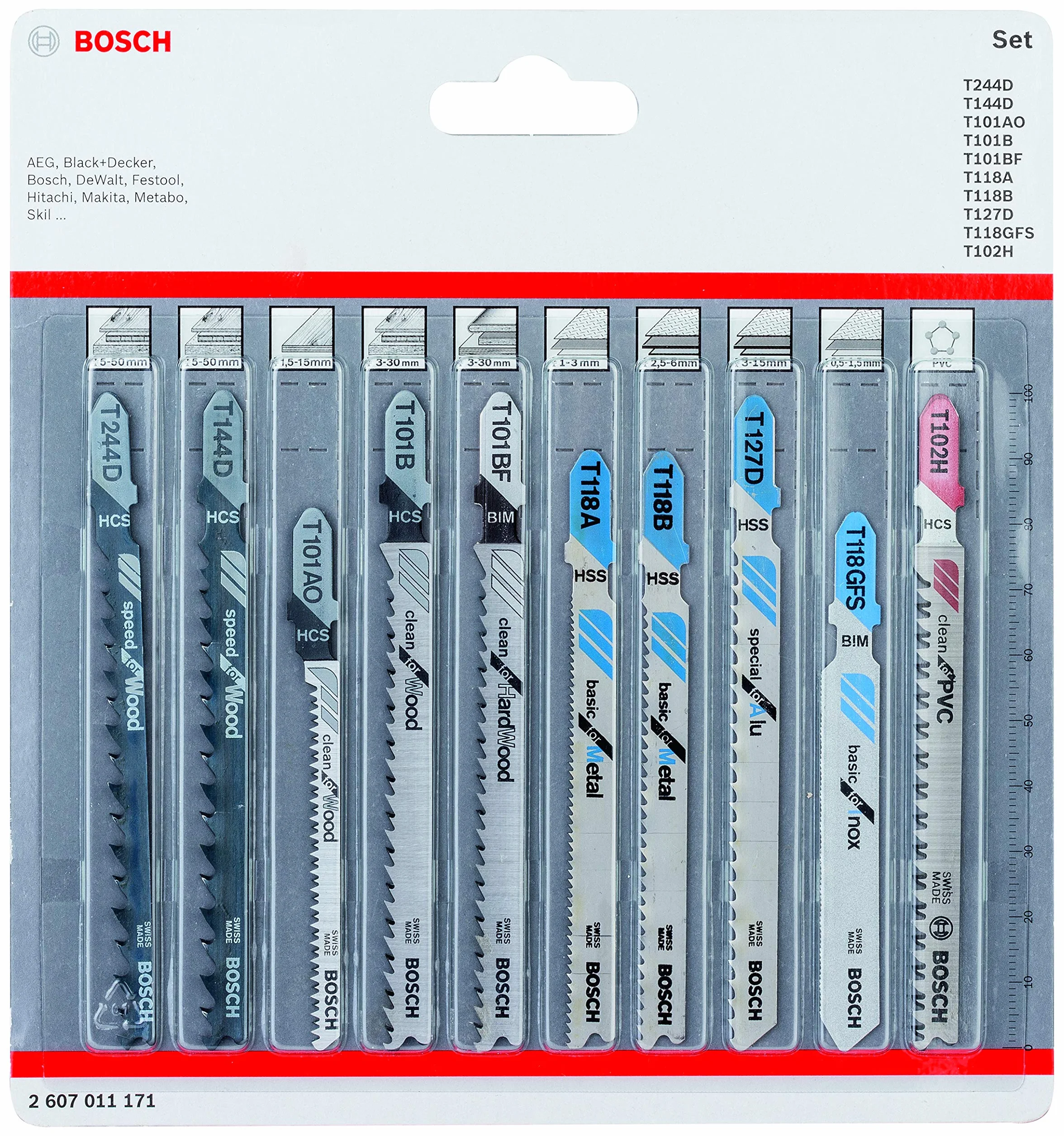 Bosch Accessories Professional 10-częściowy zestaw brzeszczotów do wyrzynarki (do drewna i metalu, akcesoria do wyrzynarek z uchwytem T)