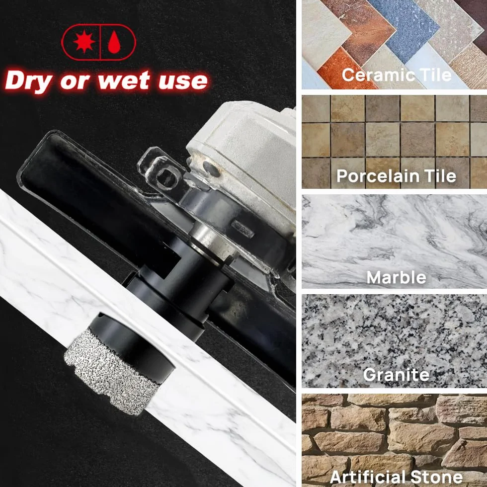DT-DIATOOL Zestaw wierteł diamentowych 30/35/45/50 mm do wiercenia na sucho płytek porcelanowy marmur ceramiczny granit