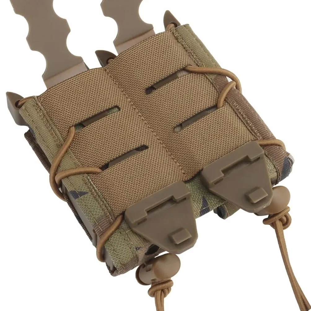 Tatical 9MM 1911 Kabura Na Magazynek Uniwersalny Montowany Na Pasku Bungee Retention Airsoft Podwójny Pistolet MAG Etui MOLLE Podwójny Stos (Color : BK)