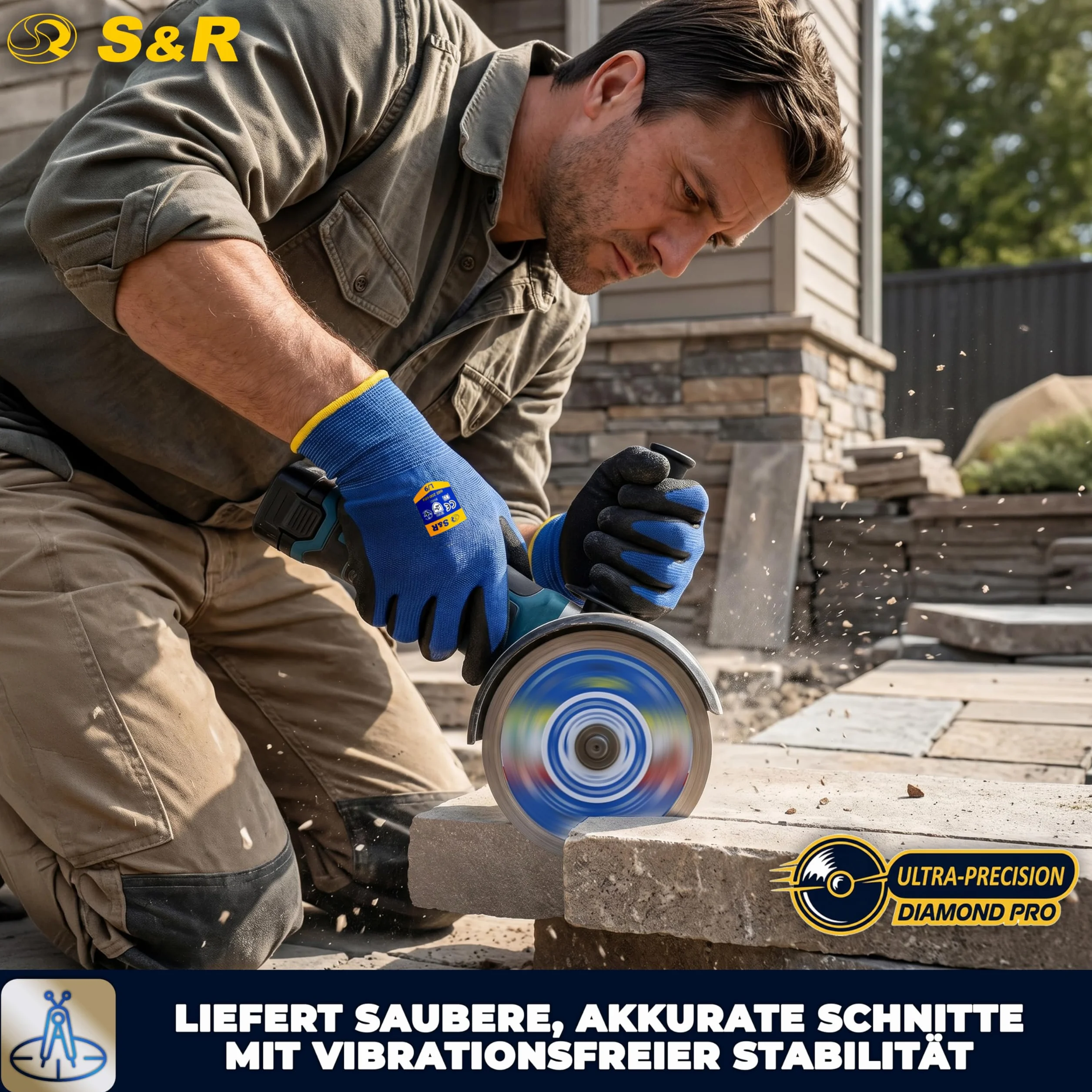 S&R Diamentowa tarcza do cięcia płytek, 125 mm, tarcza diamentowa 125 mm, 125 x 22,23 x 25 x 1,7 mm, do porcelany, gresu porcelanowego, twardych płytek, granitu z ornamentową krawędzią