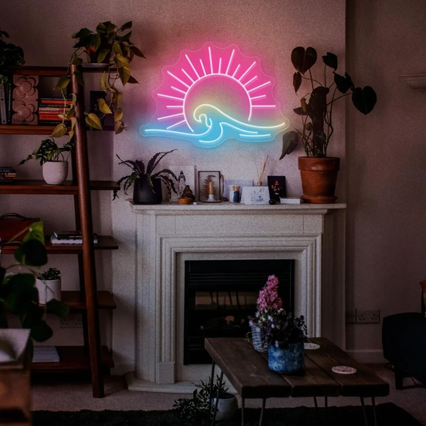 Neonowy znak wschodu słońca z falą LED 43x25 cm z przyciemnianym kontrolerem