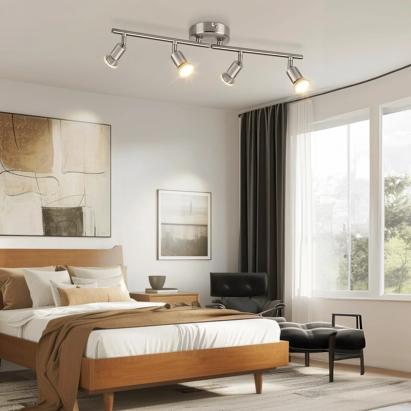 Obrotowy reflektor sufitowy - niklowana matowa 4-drożna lampa sufitowa GU10 LED Zakres LED 350° nowoczesne lampy do kuchni, salonu, bez żarówek