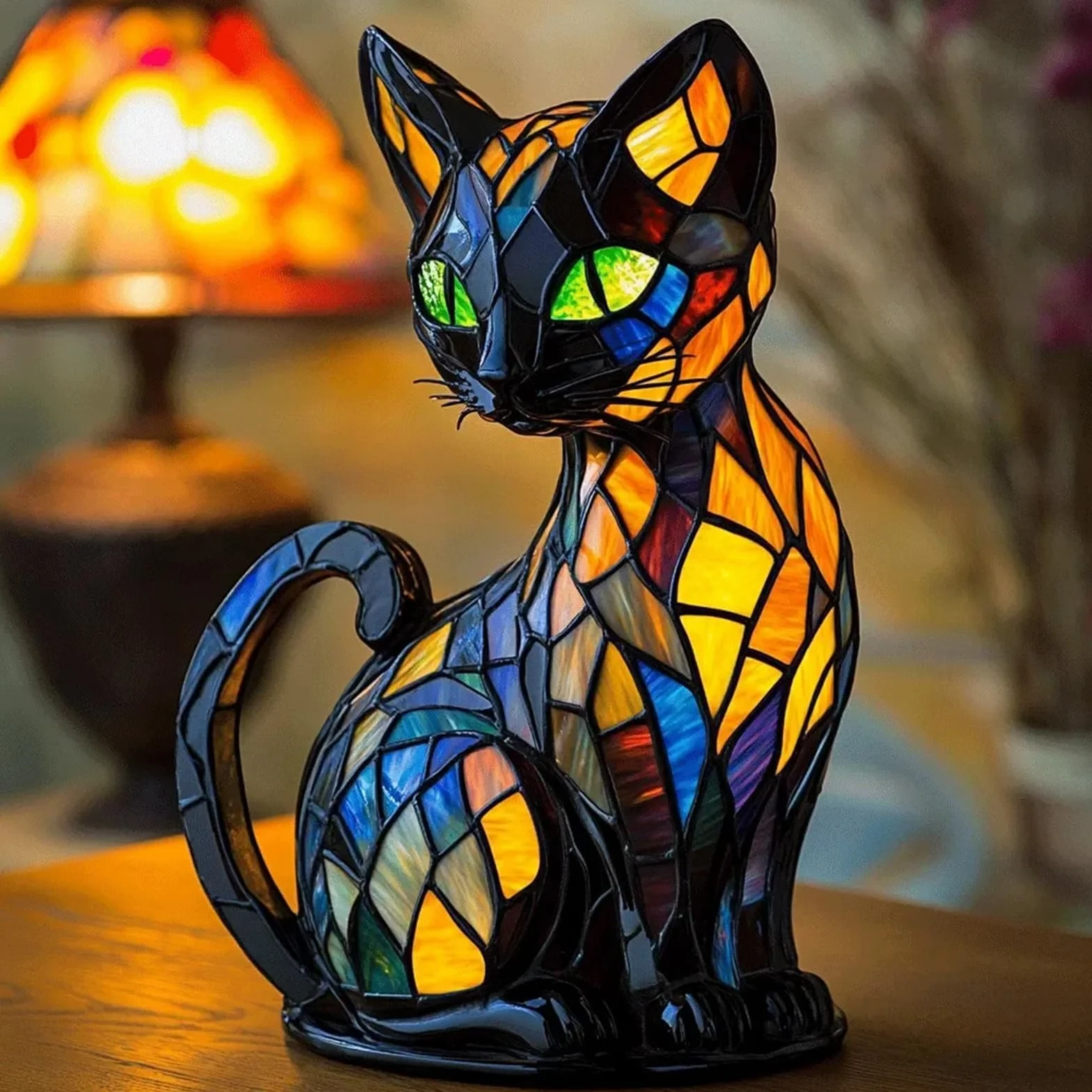 Retro kot barwiony żywicą lampa stołowa kot, vintage zwierzęta lampka nocna wystrój domu, seria lamp stołowych ze zwierzętami dla zakochanych (#A, 20 cm) (D, 30 cm)