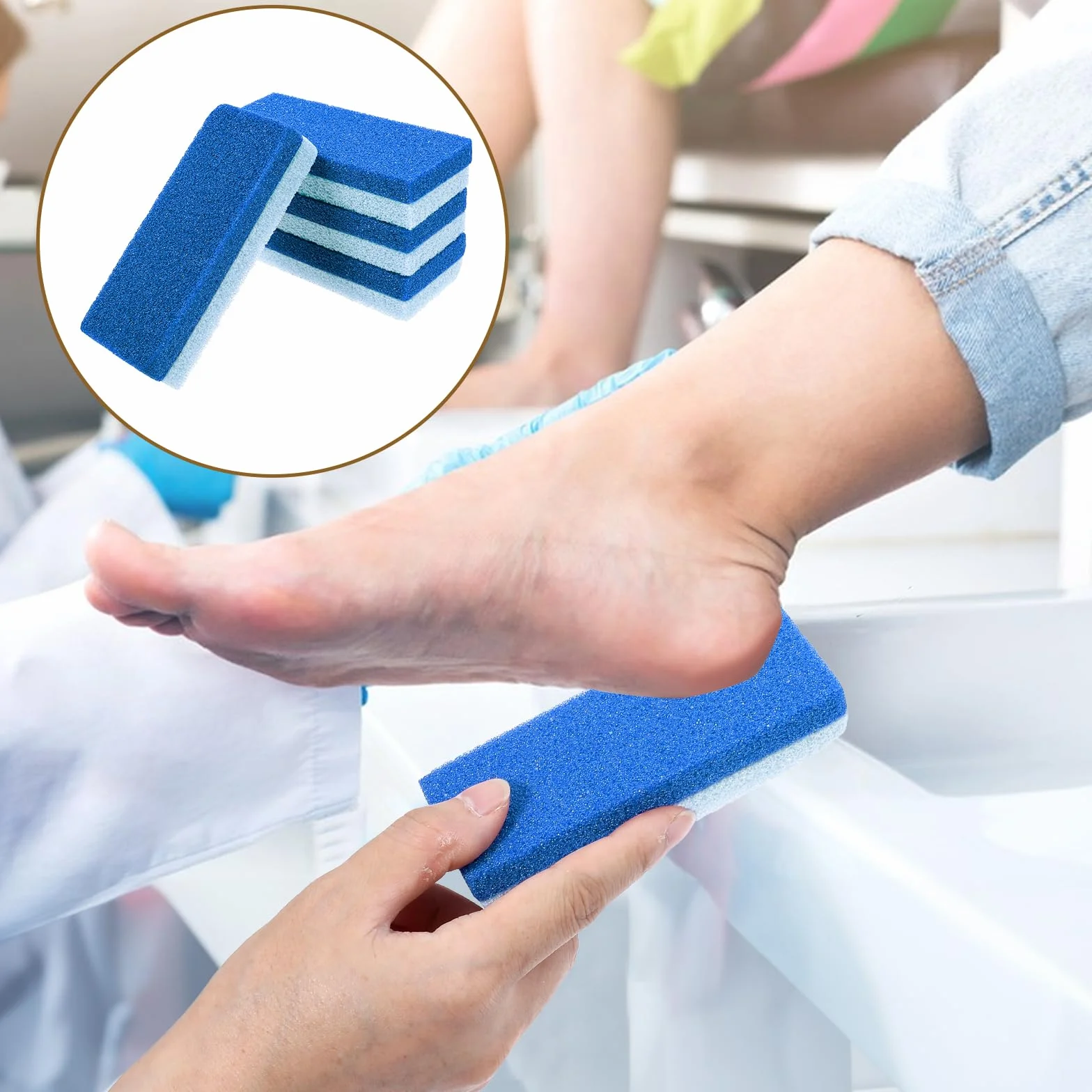 Pumeks do stóp, do usuwania zrogowaceń, delikatny pumeks i szorowarka do stóp, twarda skóra, zrogowaciały, dwustronne narzędzie do pedicure, dla jedwabistych stóp, 4 szt. (niebieski)