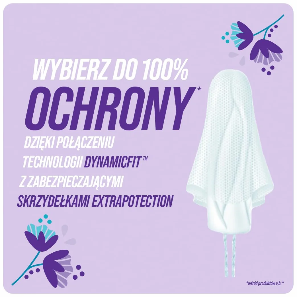 o.b. ExtraProtect Super Tampony 42 szt. dodatkowe skrzydełka ochrona przed przeciekaniem