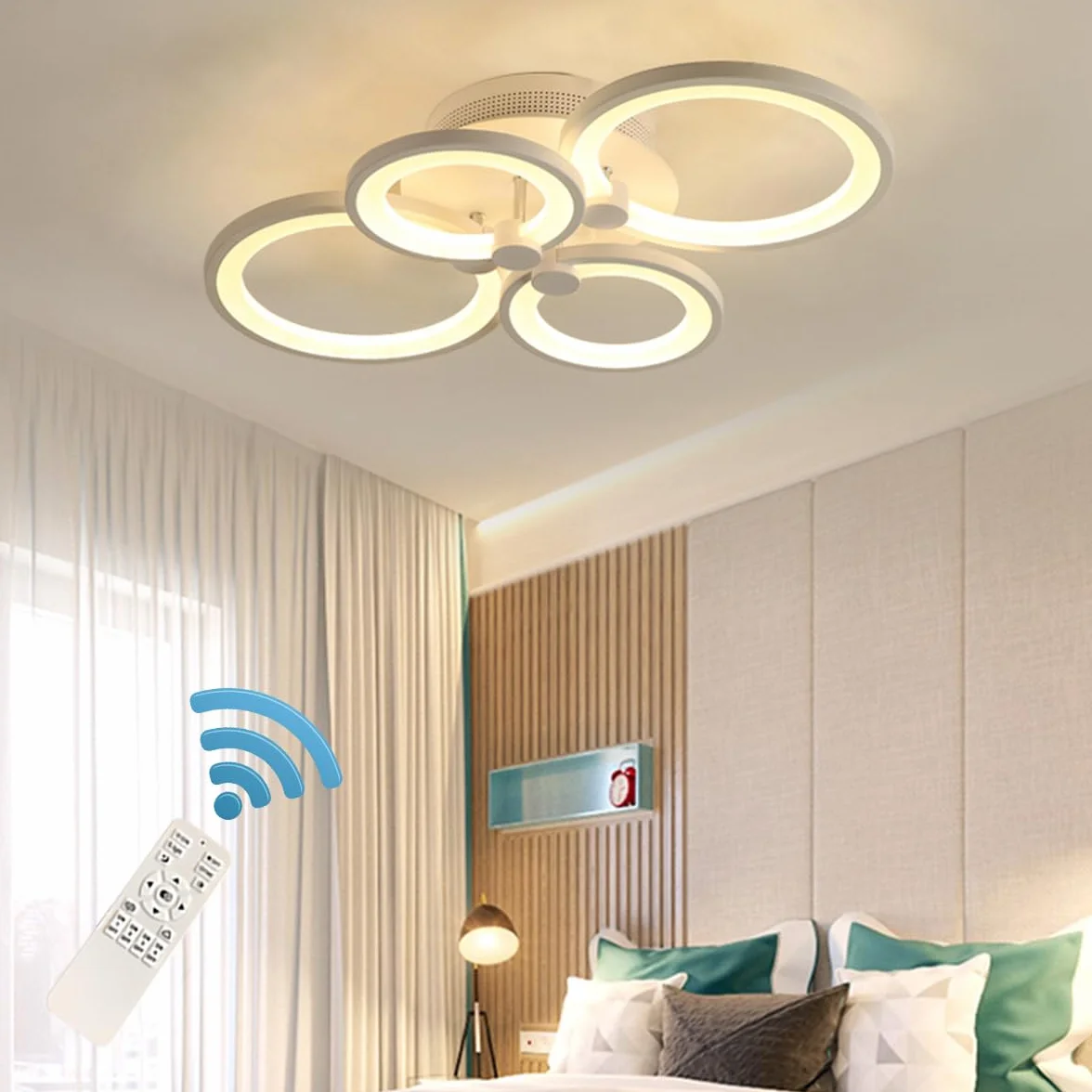 Ganeed Nowoczesne oświetlenie sufitowe Ściemnialne metalowe akrylowe lampy sufitowe LED do montażu podtynkowego 56W Żyrandol LED do salonu Kuchnia Sypialnia Jadalnia