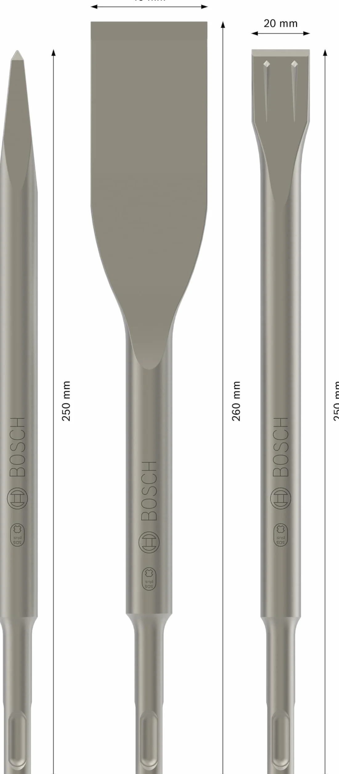 Bosch Professional Zestaw Dłut SDS Plus 3-częściowy 0/20/40mm do Betonu Kamienia Muru