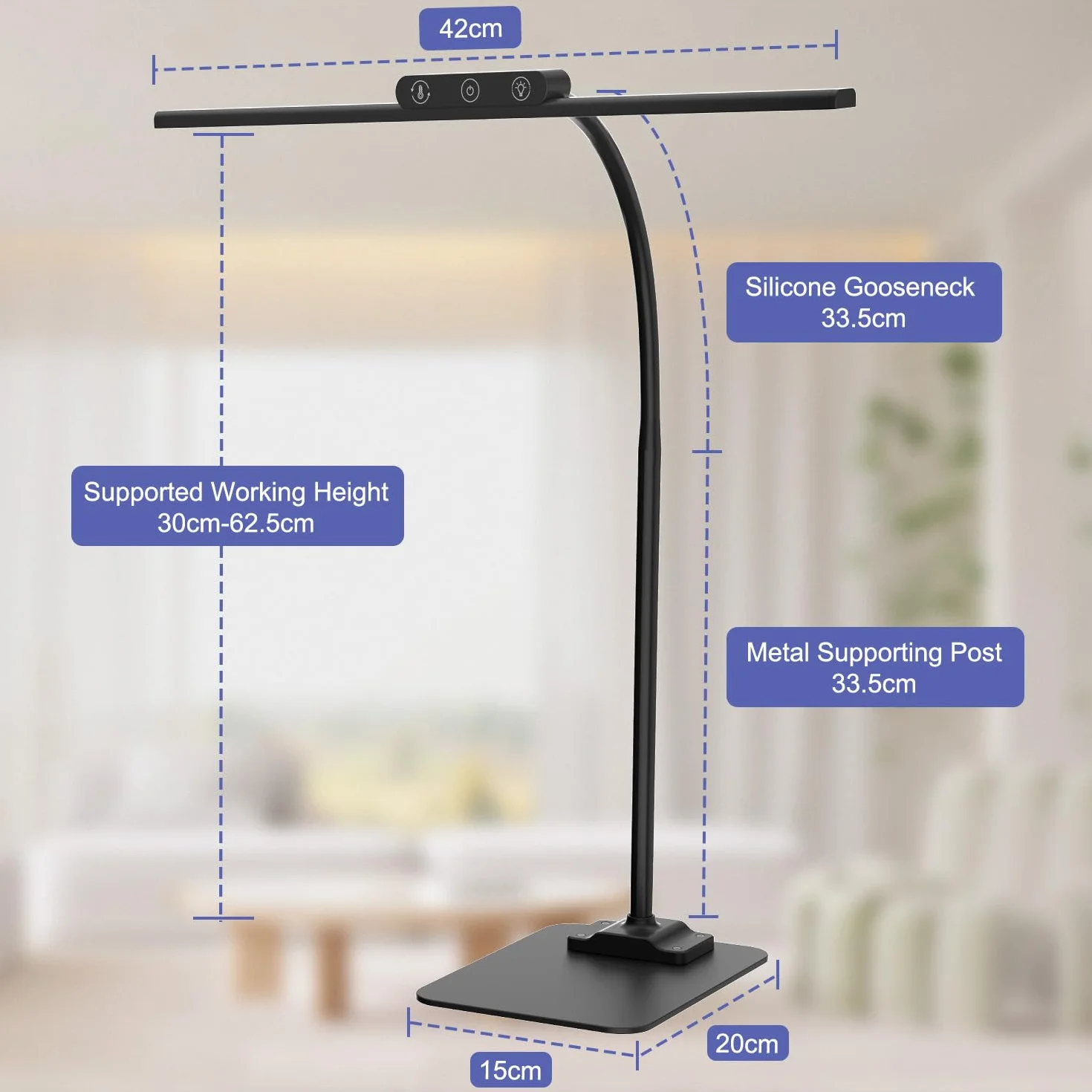 KableRika Regulowana Lampa Biurkowa Światło Dzienne bez Migotania Czarny | Ochrona oczu, LED, 4 Temperatury Barwowe + 4 Poziomy Jasności, Elastyczna Szyja Łabędzia – Do Pracy Zdalnej, Czytania, Ekranu