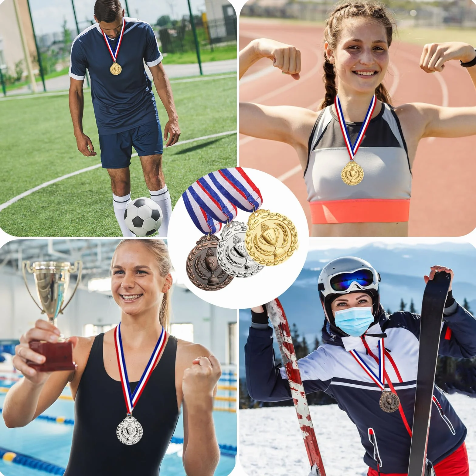 Hianjoo 12 medali, 3 szt. złoty medal, 3 szt. srebrny medal, 3 szt. brązowy medal, średnica 5 cm z naszyjnikiem dla dzieci, studentów, konkursy, nagrody