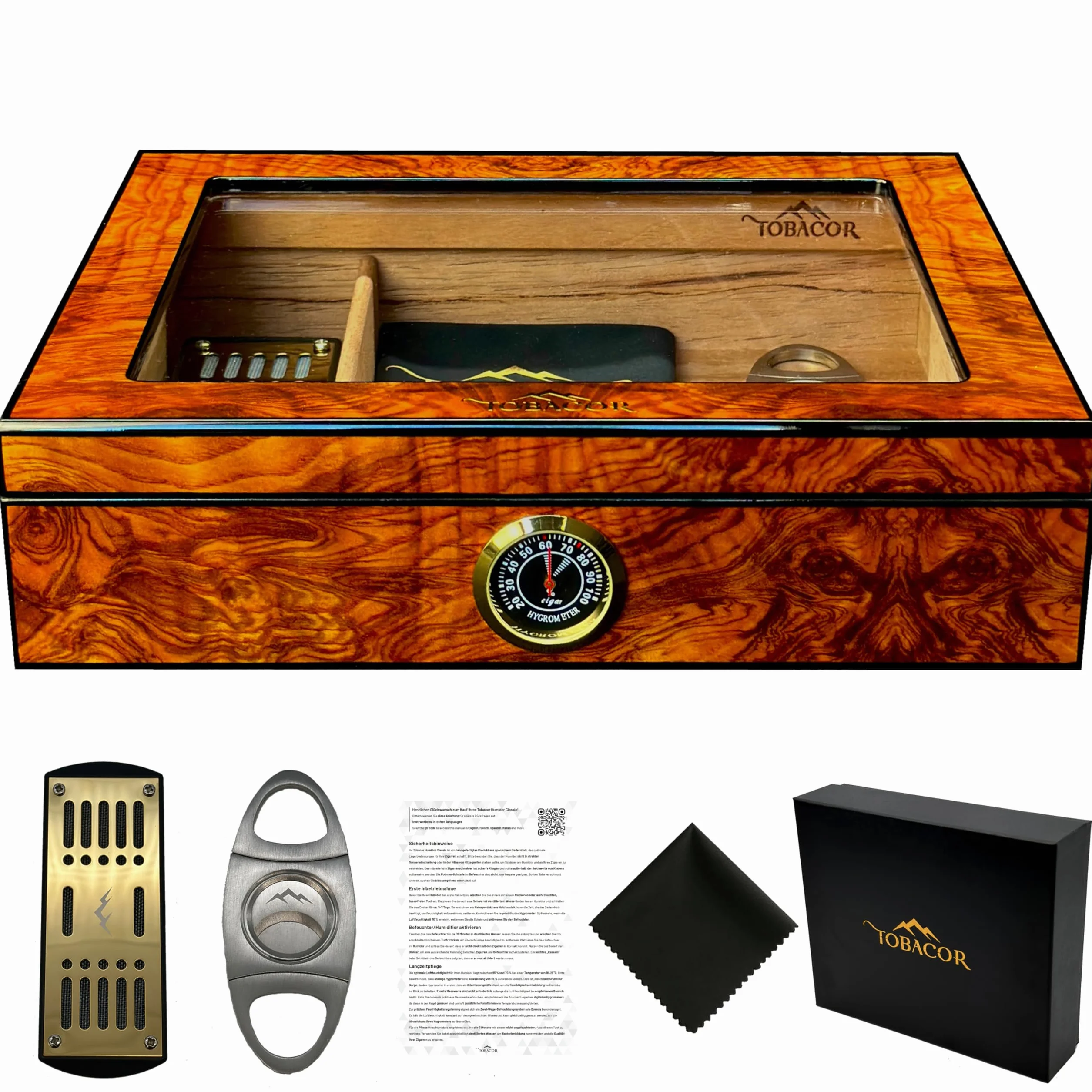 Humidor Classic - Luksusowy humidor na cygara - z akcesoriami i pudełkiem prezentowym