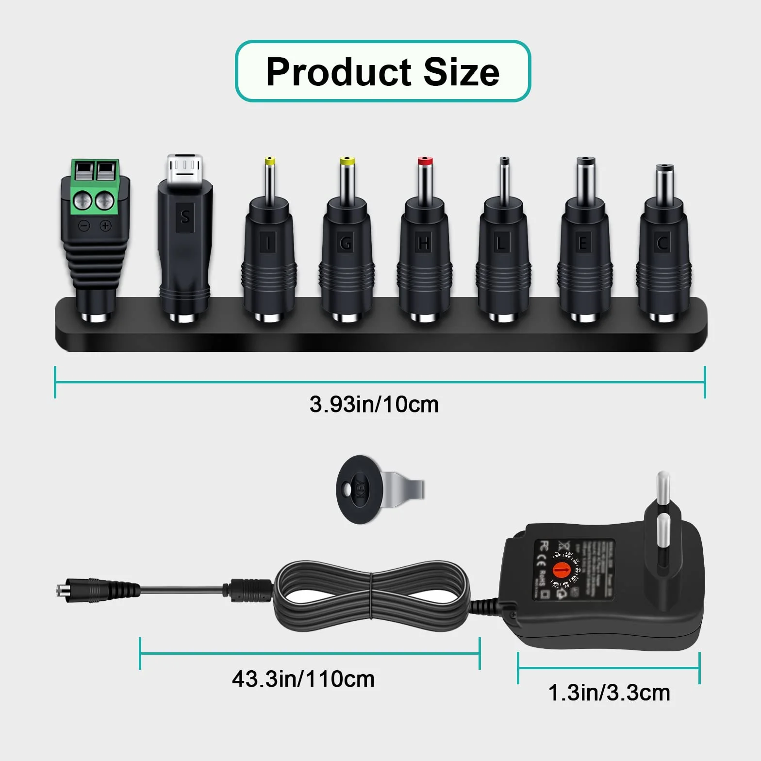 30 W Uniwersalny zasilacz AC na DC 3 V, 4,5 V, 5 V, 6 V, 7,5 V, 9 V, 12 V, 1 A, 2 A, 2000 mA, 2000 mA, maks