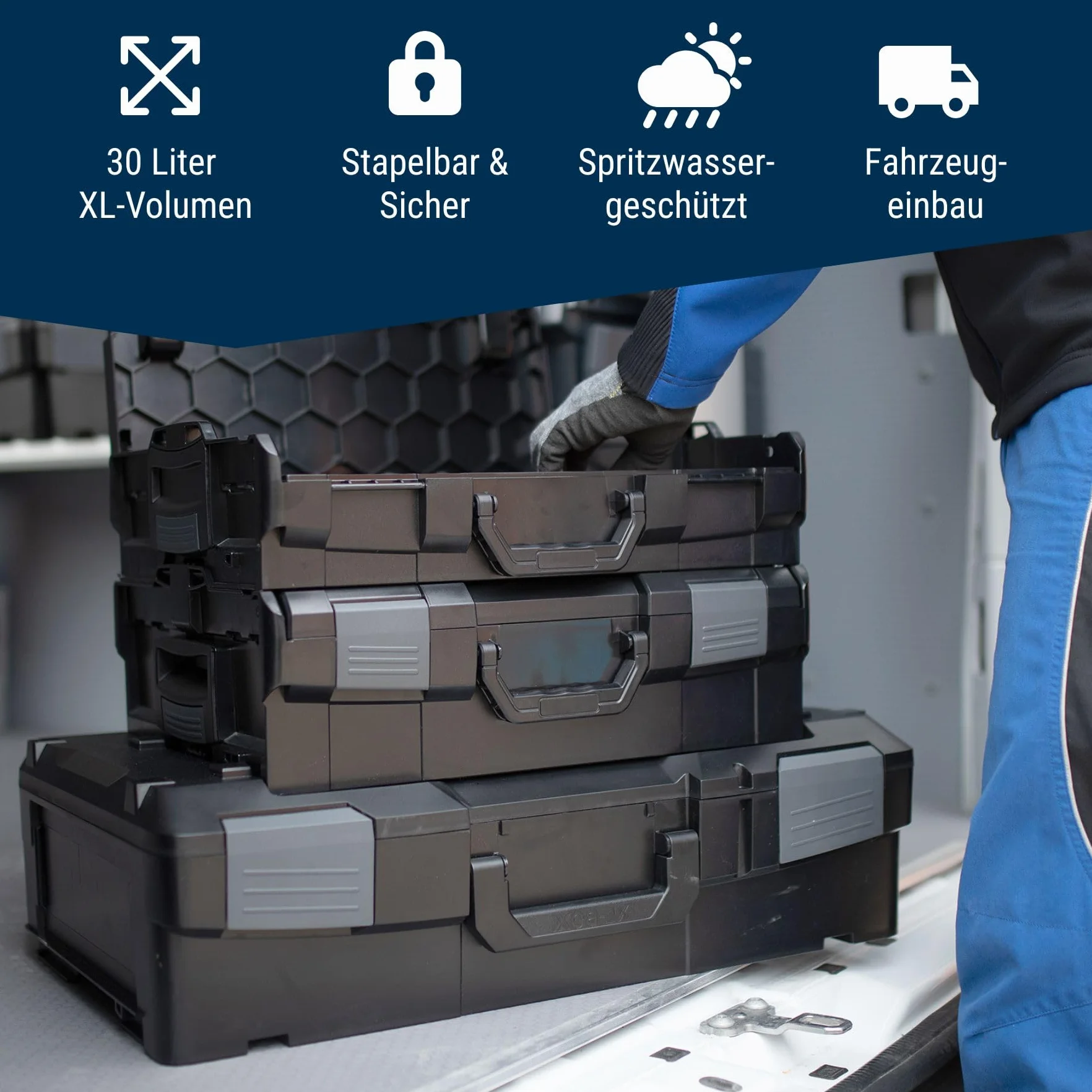 XL-BOXX walizka na narzędzia 30L – Możliwość układania na sobie & kompatybilna z L-BOXX, W-BOXX, Sortimo & Hilti – 607x395x179 mm – Odporna na bryzgi, 3,2kg, plastik ABS (XL-BOXX)