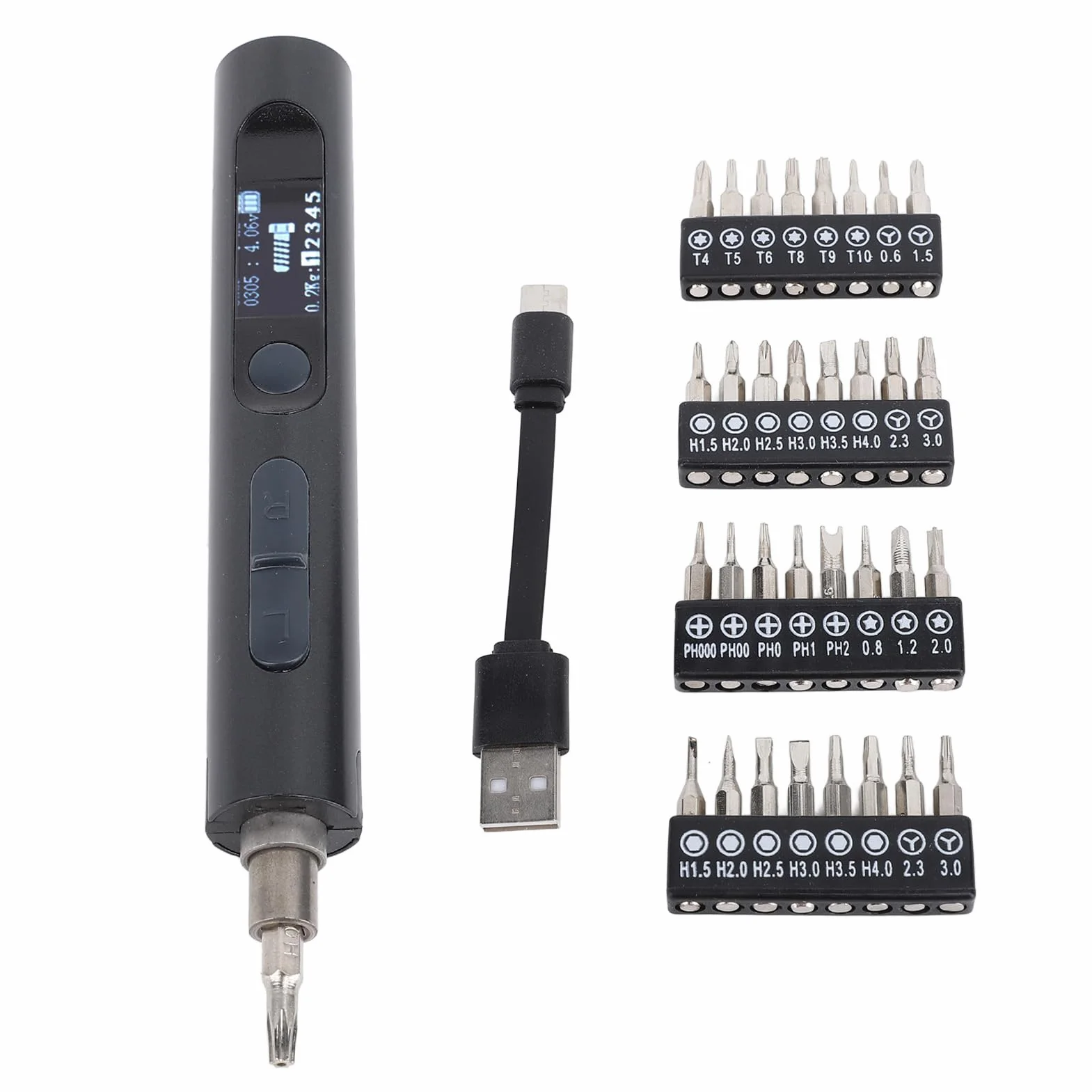 Elektryczny Mini Śrubokręt 32 w 1, Światło 3 Tryby, Metalowy do Naprawy Telefonu