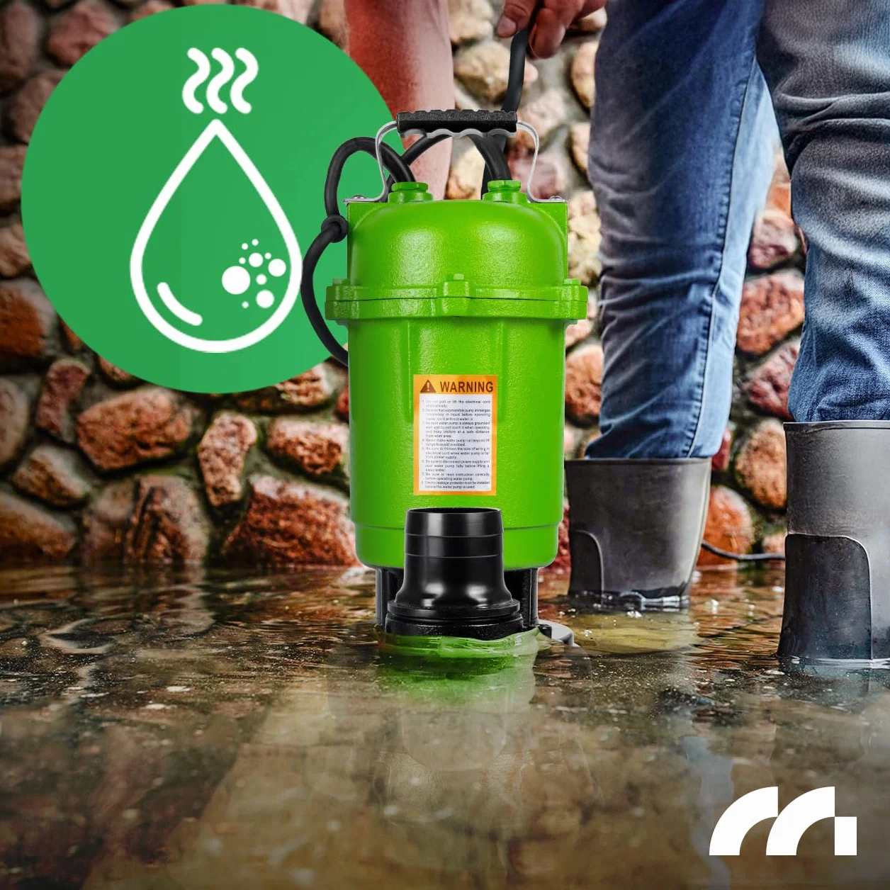 MalTec Pompa głębinowa do czyszczenia brudnej wody z rozdrabniaczem, 12000 l/h, głębokość 8 m, z metalu, przełącznik pływakowy, pompa