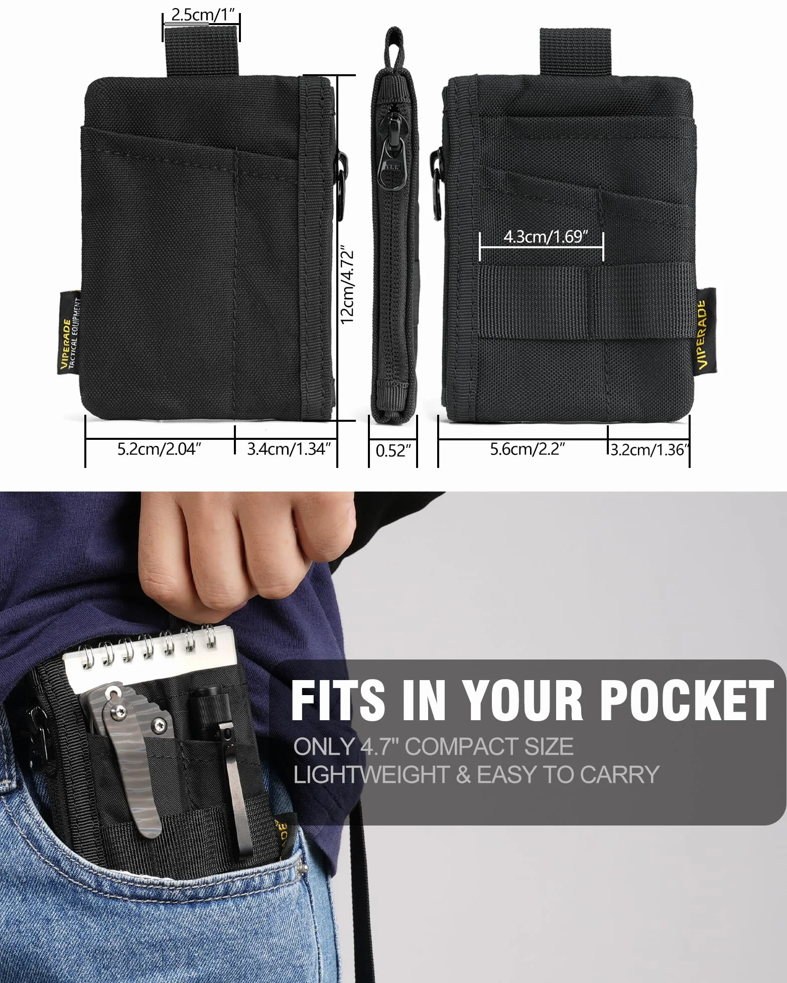 VIPERADE VE28 Mini torba EDC 6 w 1, mini organizer do torby z 6 kieszeniami, mały organizer do torby EDC, mini torba wielofunkcyjna, torba na klucze, mały portfel męski, dodatkowe plecak-Czarny
