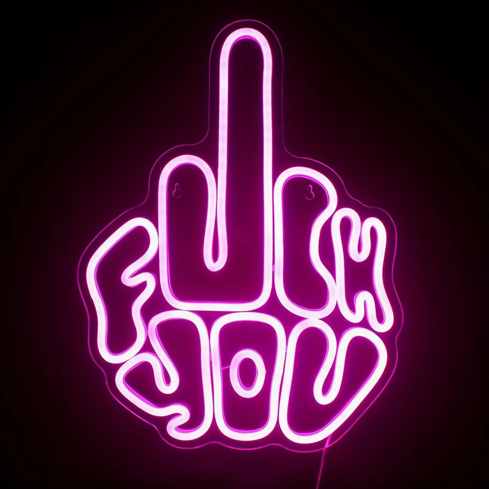 Fuck You napis dla dzieci, różowy gest z 10 regulowanymi poziomami jasności i 2 m kablem, świecące napisy zasilane przez USB, podświetlane tabliczki na ścianę, pokój gier, salon, bar