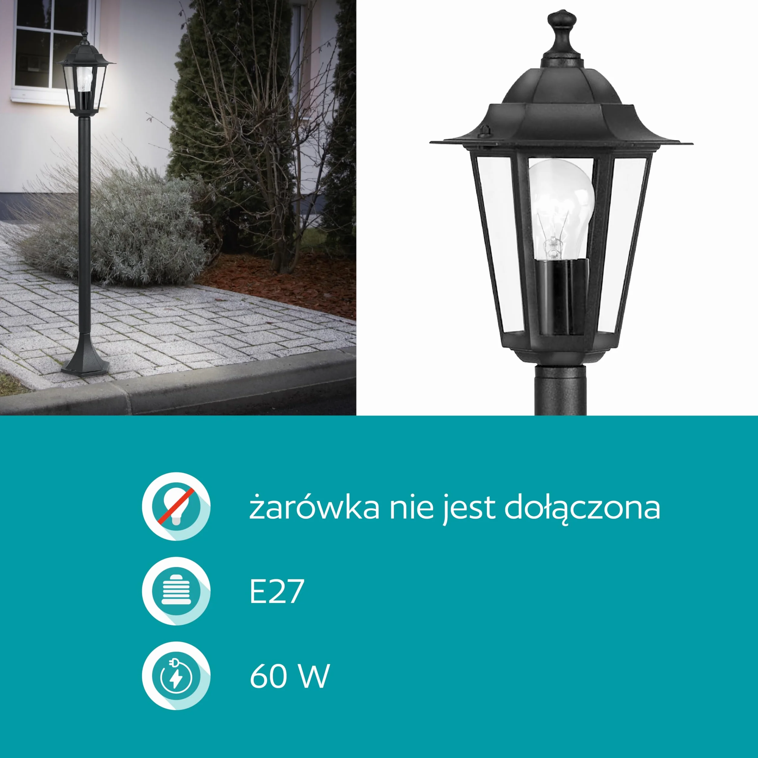 EGLO Laterna 4 lampa stojąca zewnętrzna 1-punktowa czarna aluminium E27 IP44