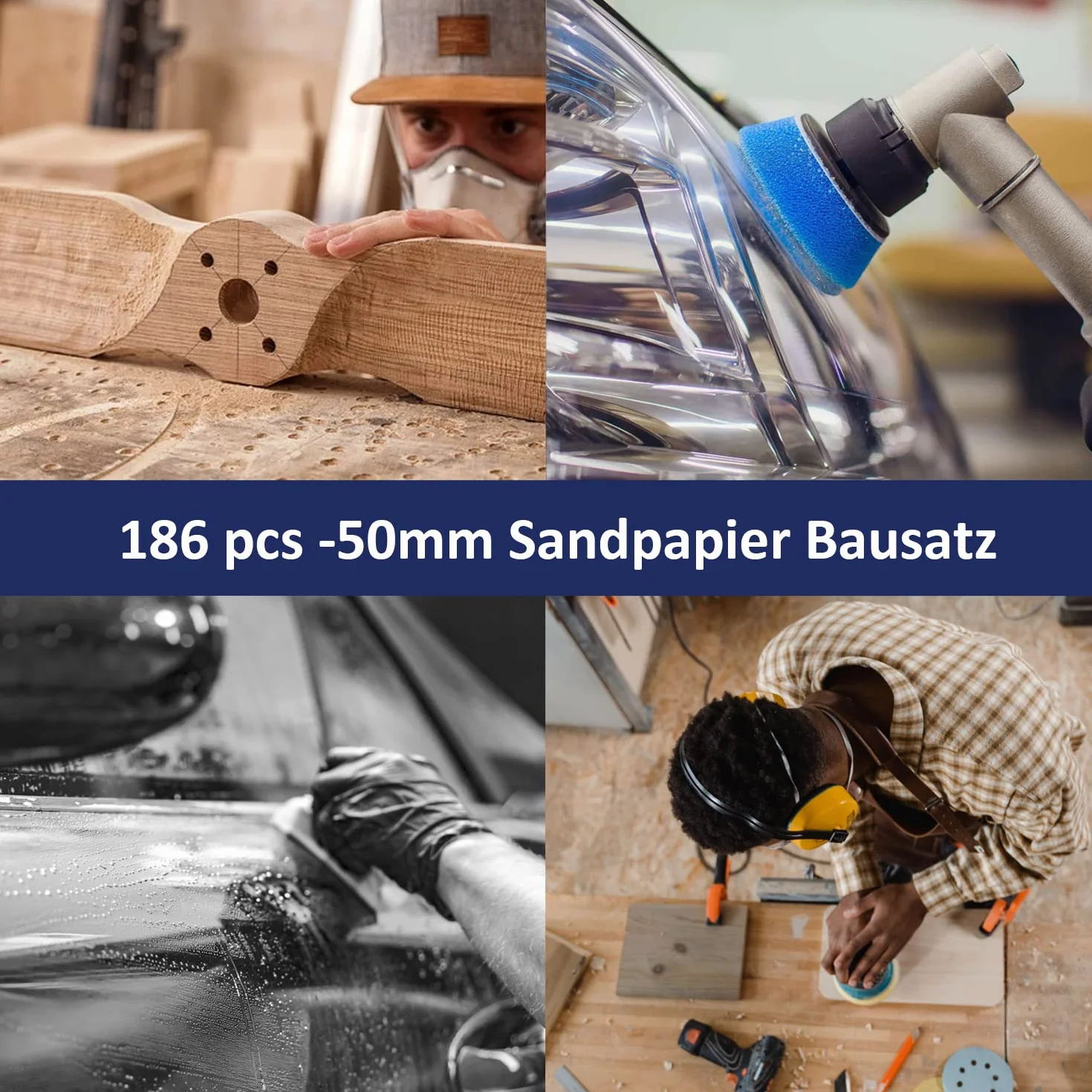 Zestaw krążków szlifierskich na rzep 50 mm, 186-częściowy, na mokro i sucho, papier ścierny, ziarnistość 80-5000, do szlifierek mimośrodowych, lakierów, metalu, drewna, mebli