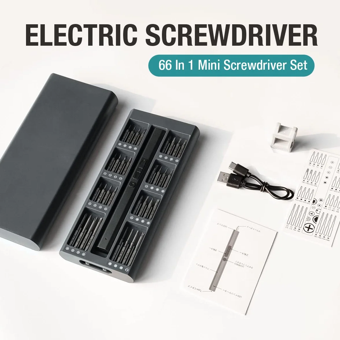 EFaith Mini śrubokręt elektryczny Precision 66 w 1 zestaw z ładowaniem USB i światłem LED, do naprawy aparatu/PS4/laptopa/telefonu/produktu elektronicznego